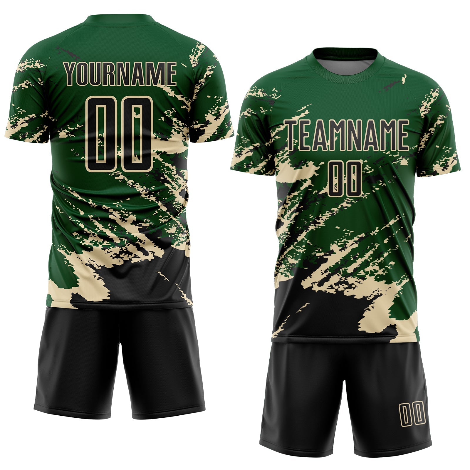 Custom Green Black-Cream Abstract Fragment Art Splash Sports Sublimation Soccer Uniform Jersey view 2