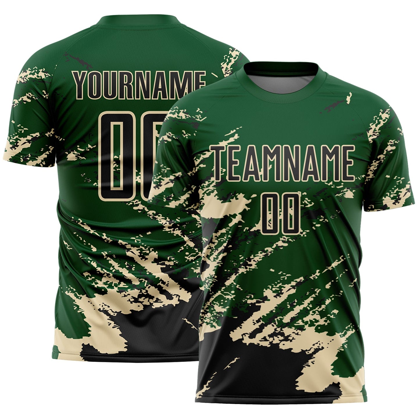 Custom Green Black-Cream Abstract Fragment Art Splash Sports Sublimation Soccer Uniform Jersey - Main View