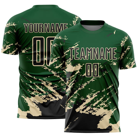 Custom Green Black-Cream Abstract Fragment Art Splash Sports Sublimation Soccer Uniform Jersey - Main View