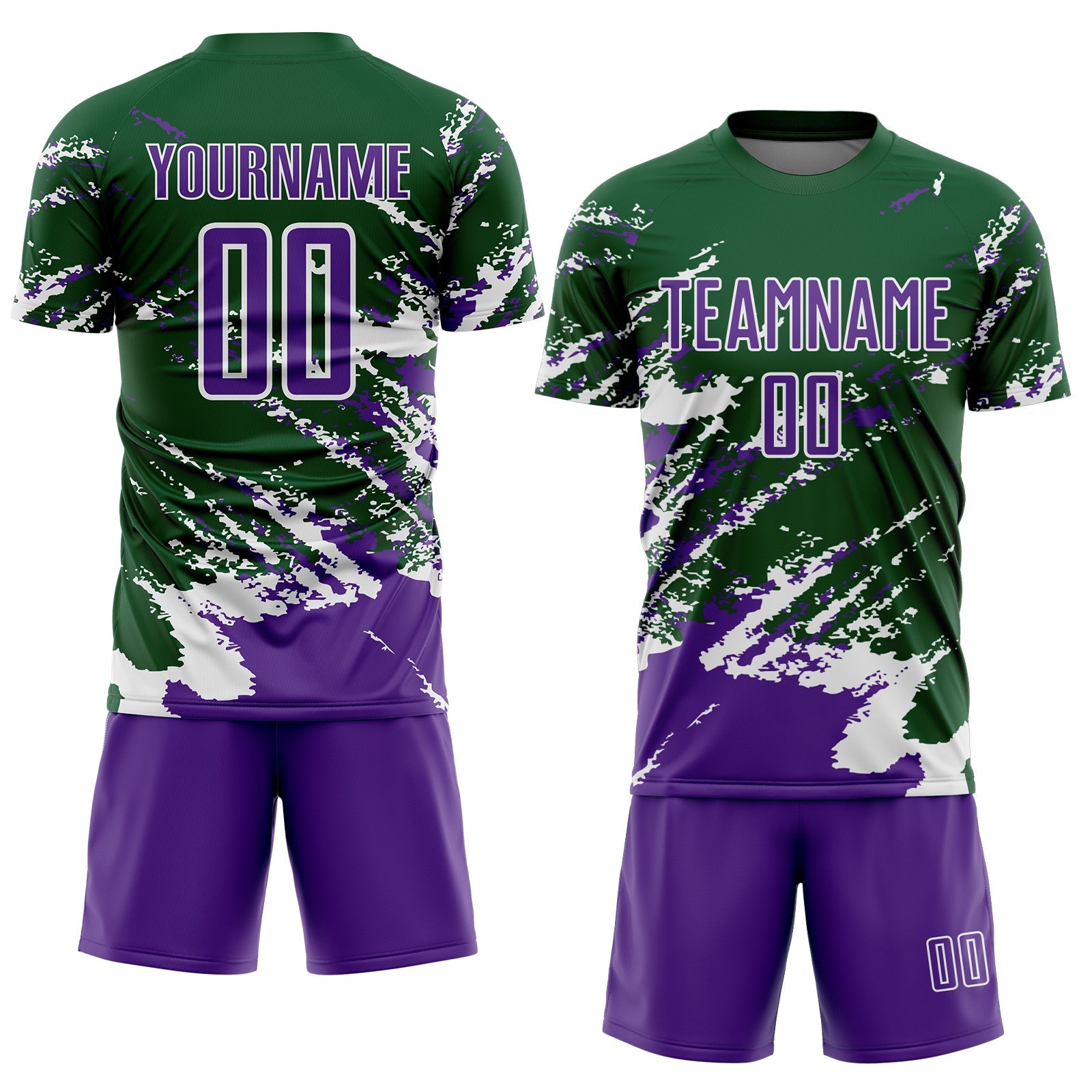 Custom Green Purple-White Abstract Fragment Art Splash Sports Sublimation Soccer Uniform Jersey view 2