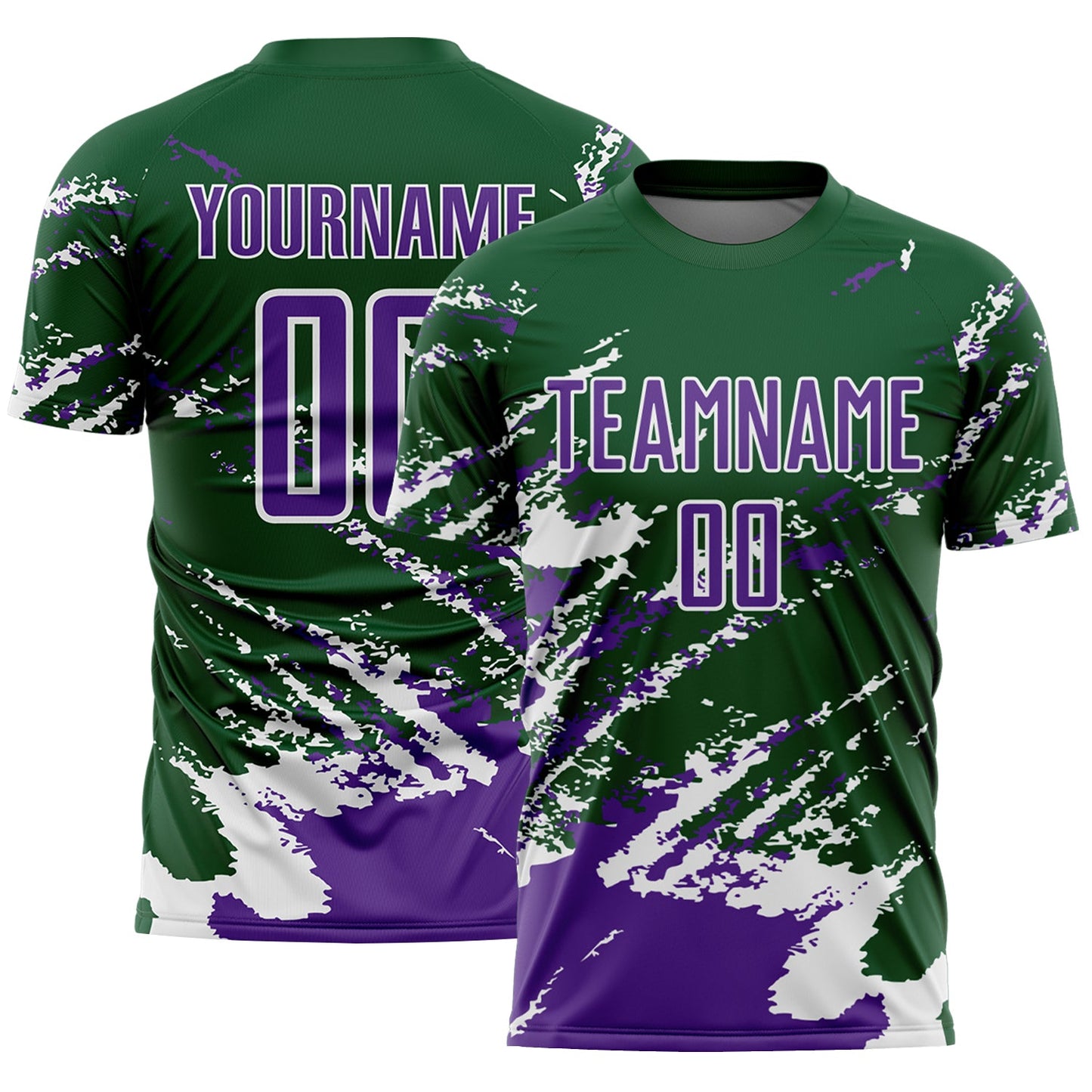 Custom Green Purple-White Abstract Fragment Art Splash Sports Sublimation Soccer Uniform Jersey - Main View
