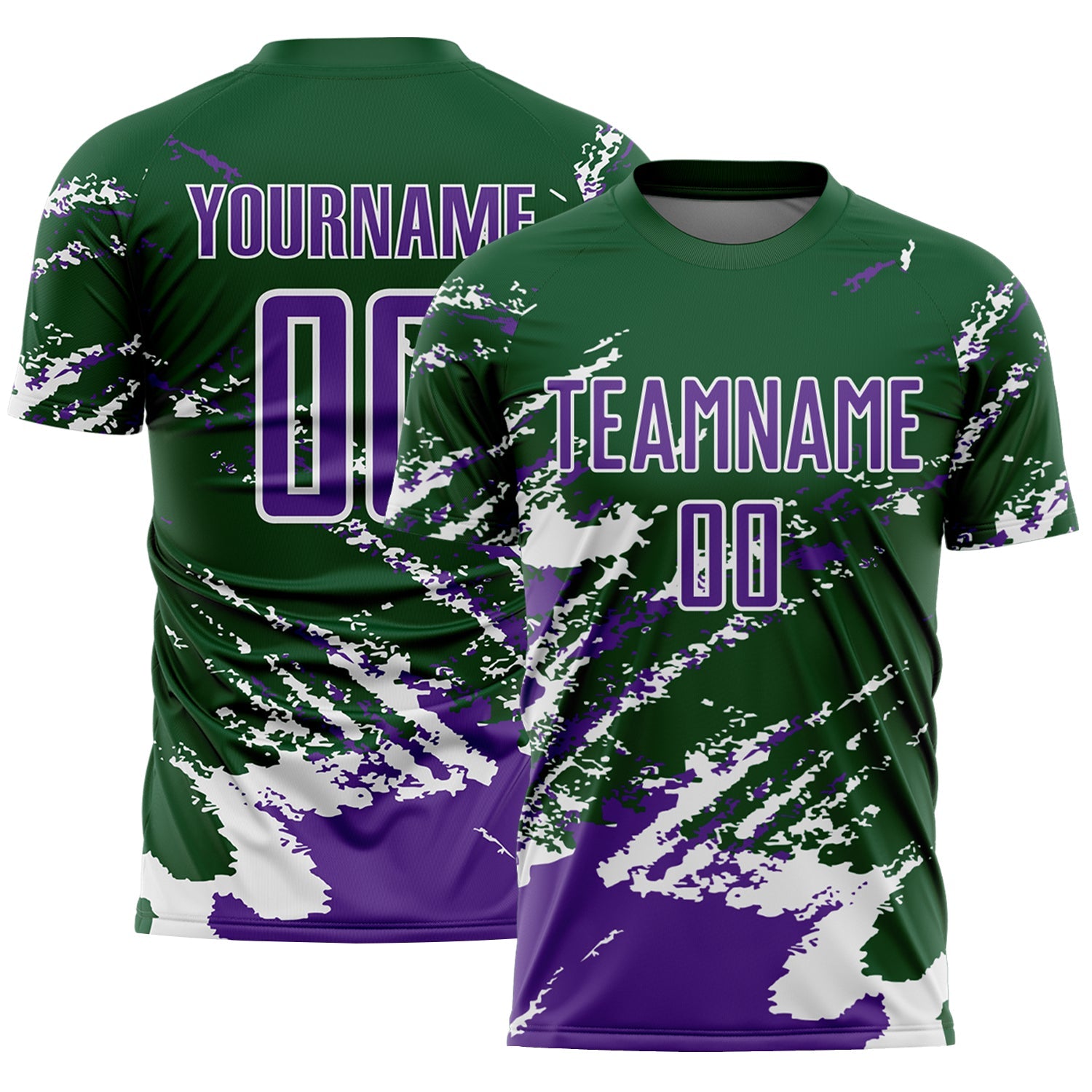 Custom Green Purple-White Abstract Fragment Art Splash Sports Sublimation Soccer Uniform Jersey - Main View
