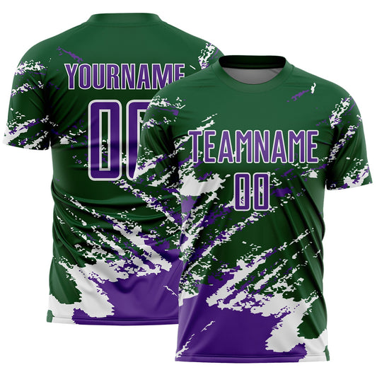 Custom Green Purple-White Abstract Fragment Art Splash Sports Sublimation Soccer Uniform Jersey - Main View