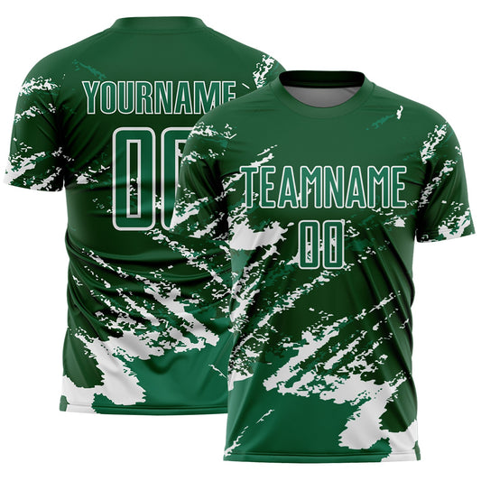Custom Green Kelly Green-White Abstract Fragment Art Splash Sports Sublimation Soccer Uniform Jersey - Main View