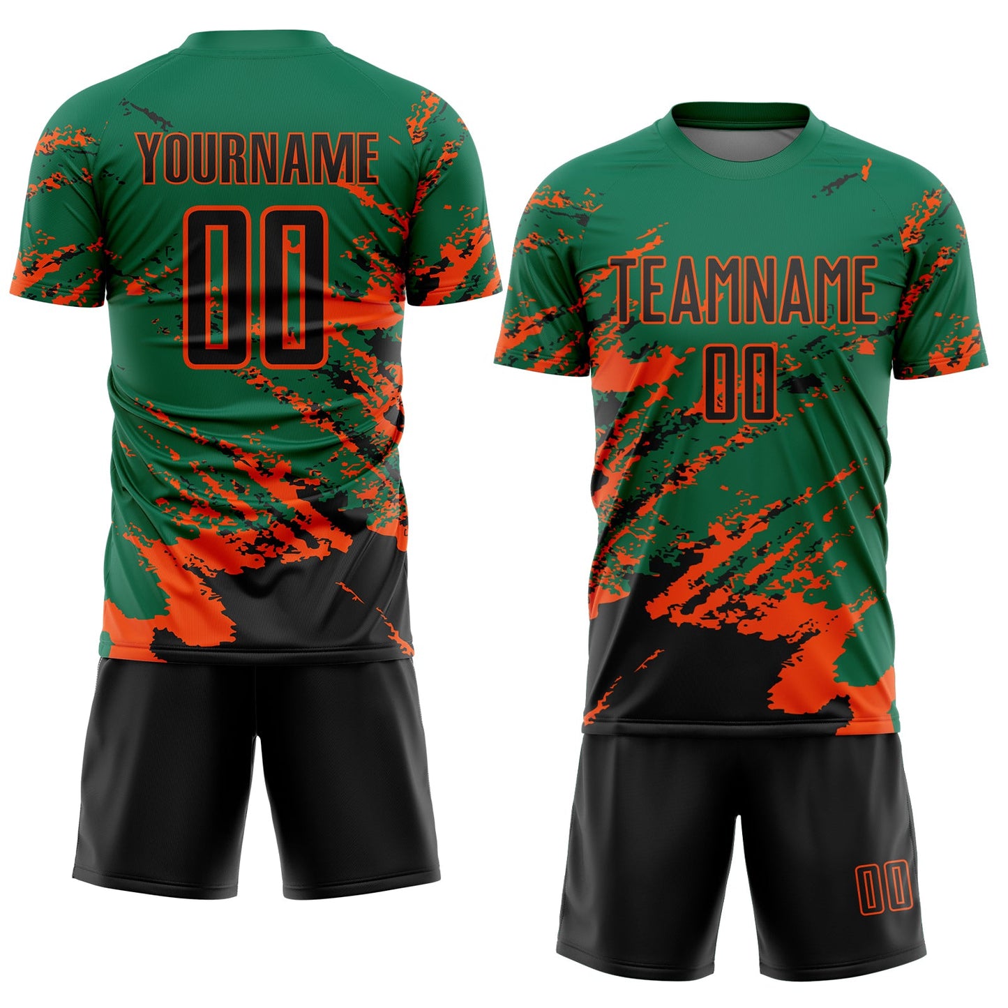 Custom Kelly Green Black-Orange Abstract Fragment Art Splash Sports Sublimation Soccer Uniform Jersey view 2
