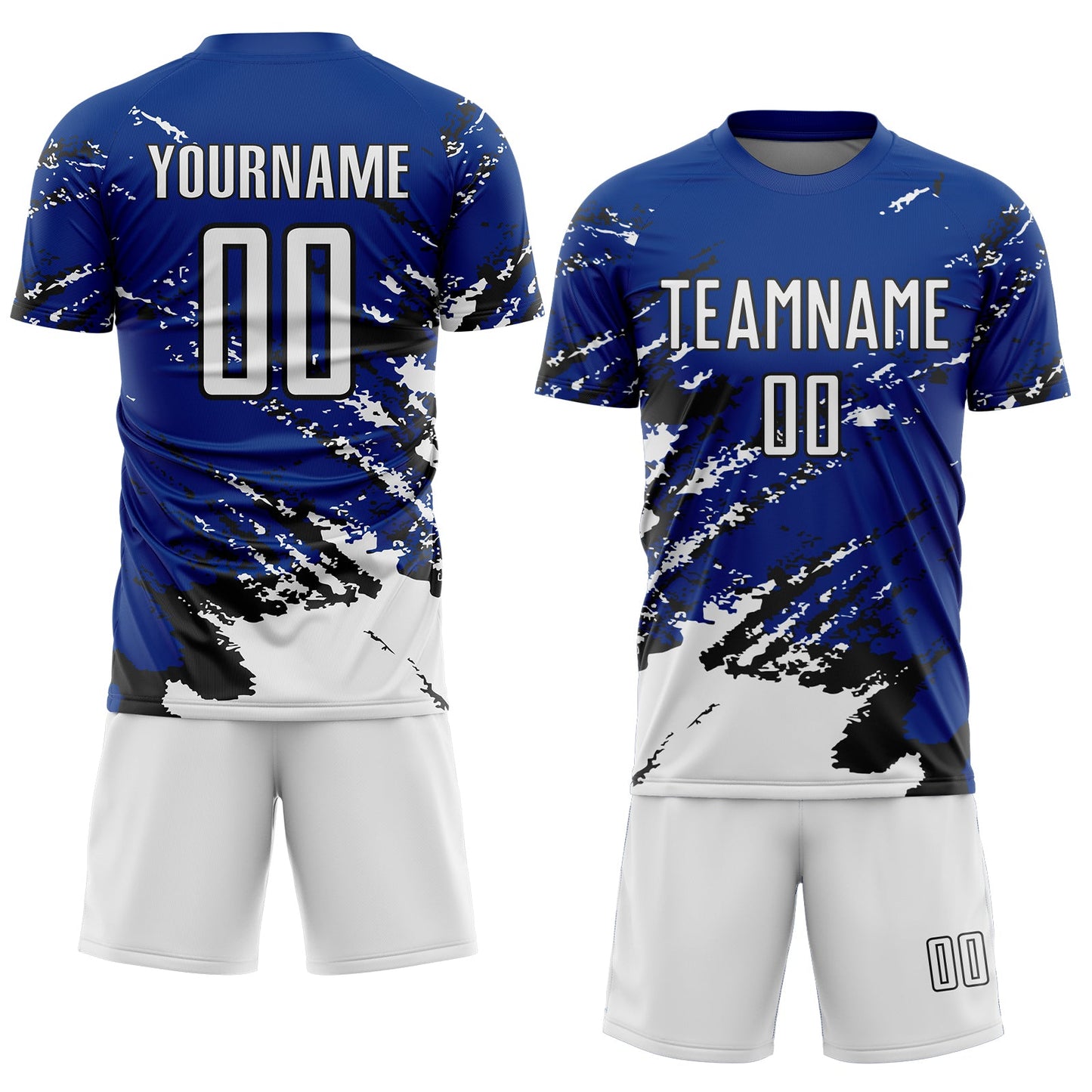 Custom Royal White-Black Abstract Fragment Art Splash Sports Sublimation Soccer Uniform Jersey view 2