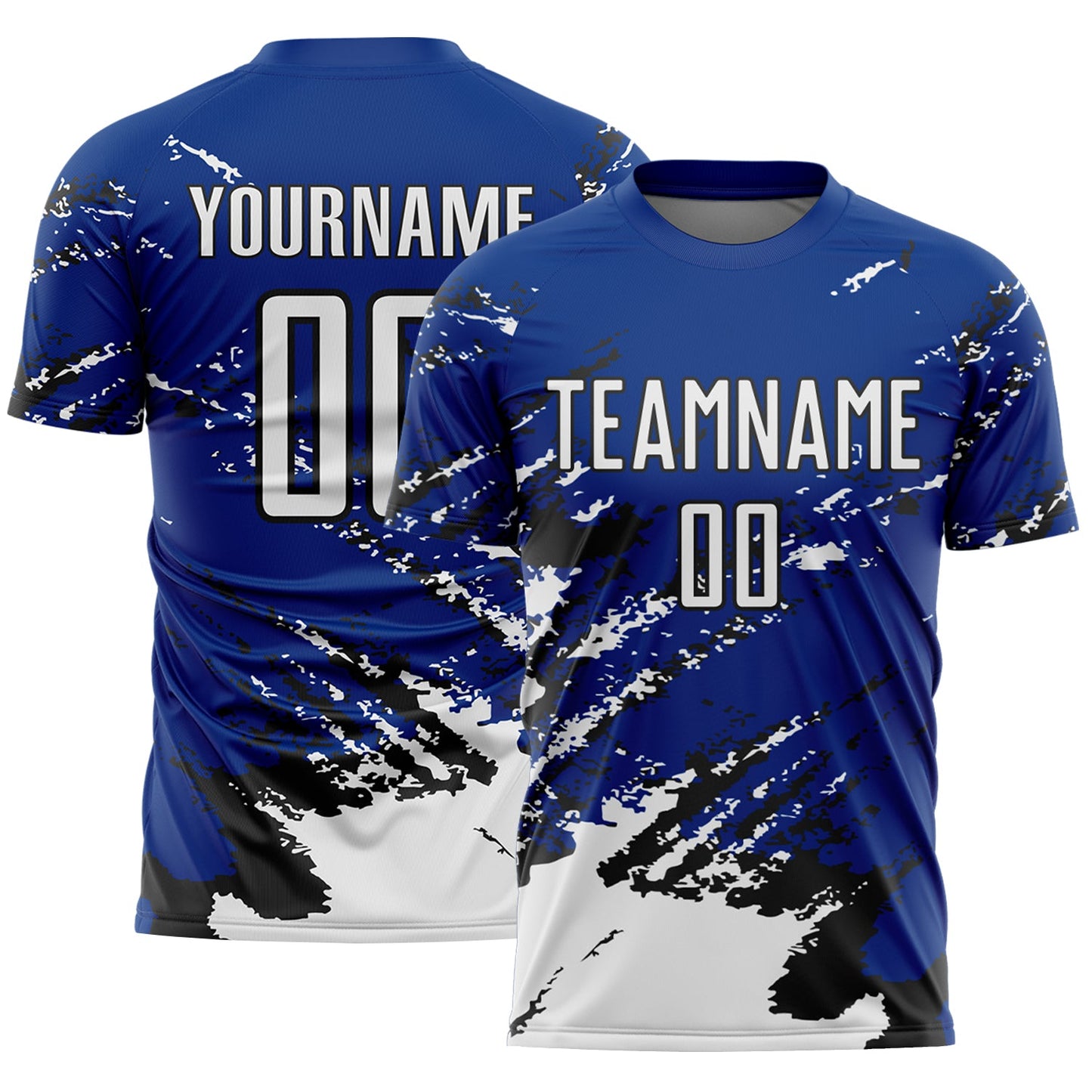 Custom Royal White-Black Abstract Fragment Art Splash Sports Sublimation Soccer Uniform Jersey - Main View