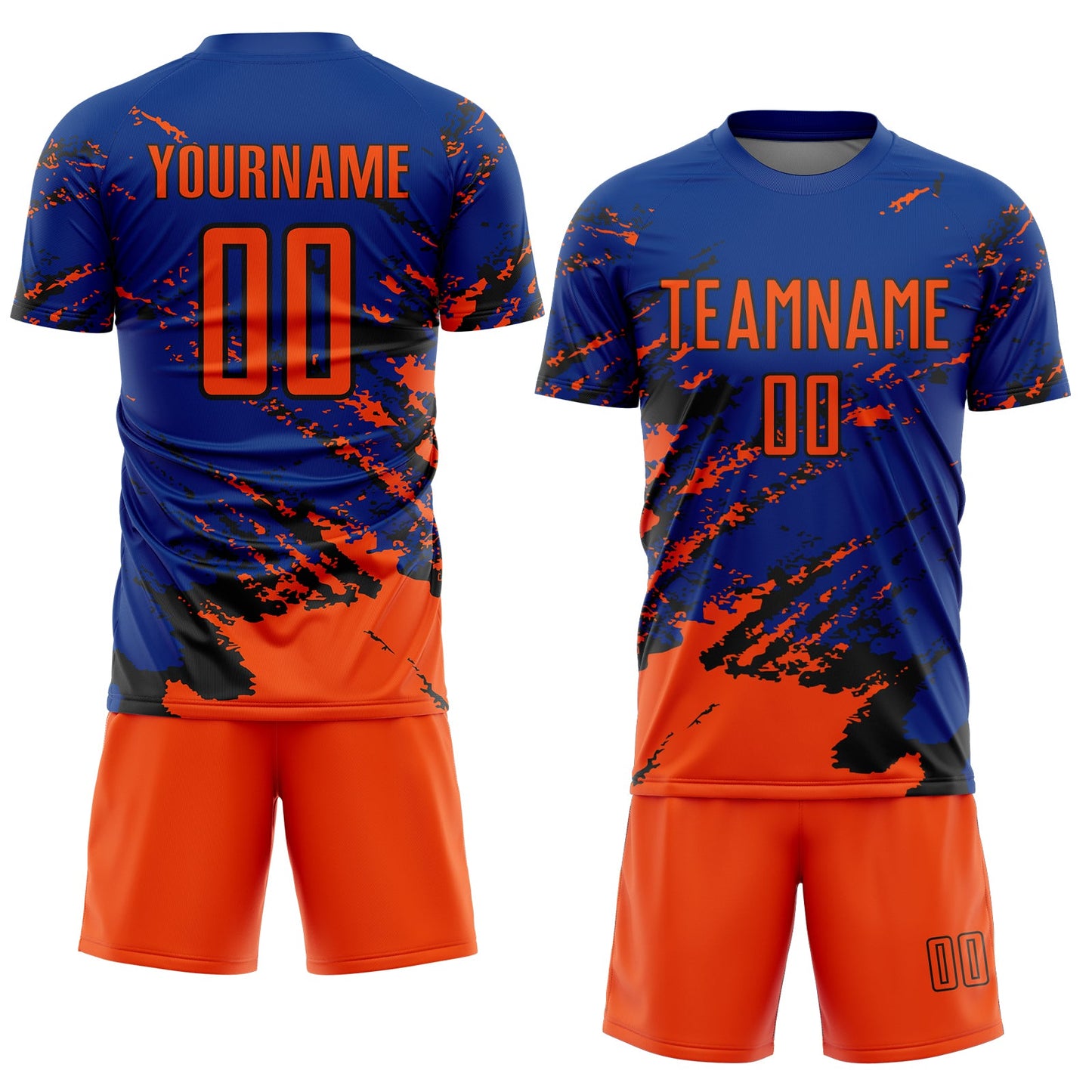 Custom Royal Orange-Black Abstract Fragment Art Splash Sports Sublimation Soccer Uniform Jersey view 2