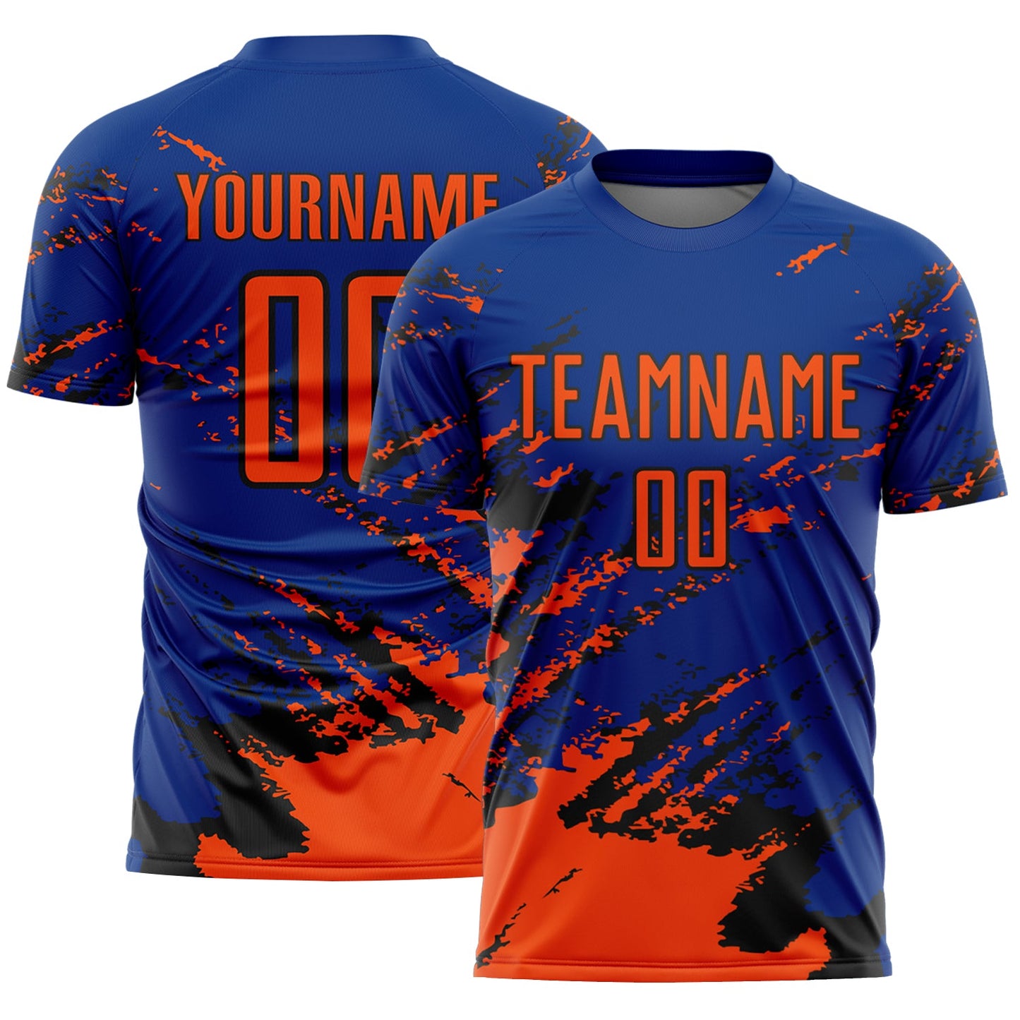 Custom Royal Orange-Black Abstract Fragment Art Splash Sports Sublimation Soccer Uniform Jersey - Main View