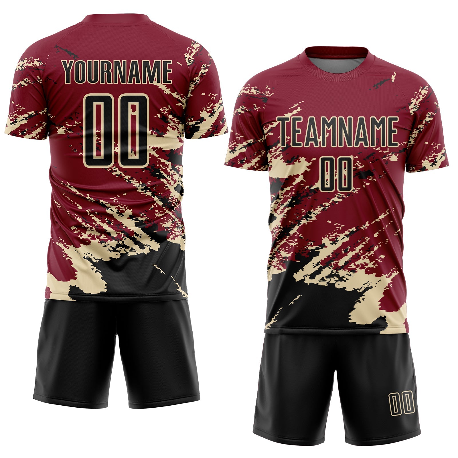 Custom Crimson Black-Cream Abstract Fragment Art Splash Sports Sublimation Soccer Uniform Jersey view 2