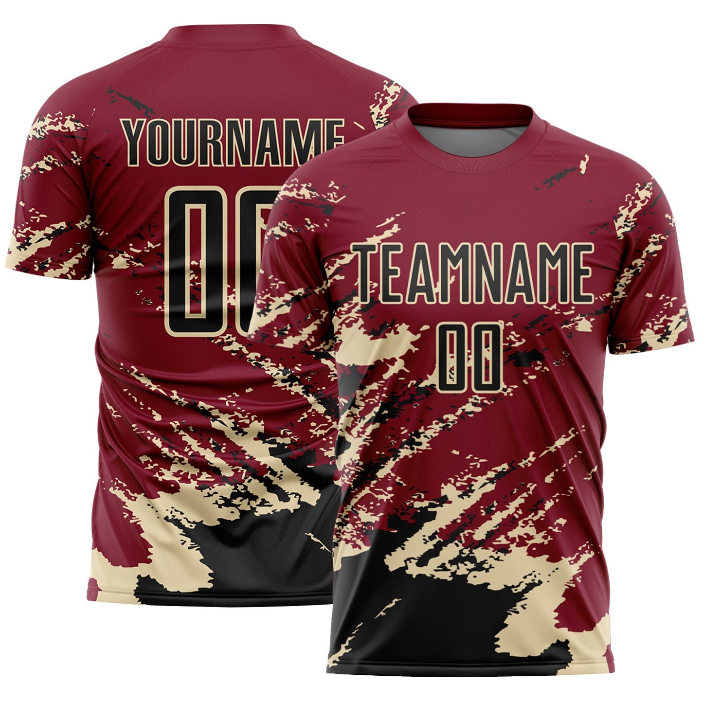 Custom Crimson Black-Cream Abstract Fragment Art Splash Sports Sublimation Soccer Uniform Jersey - Main View