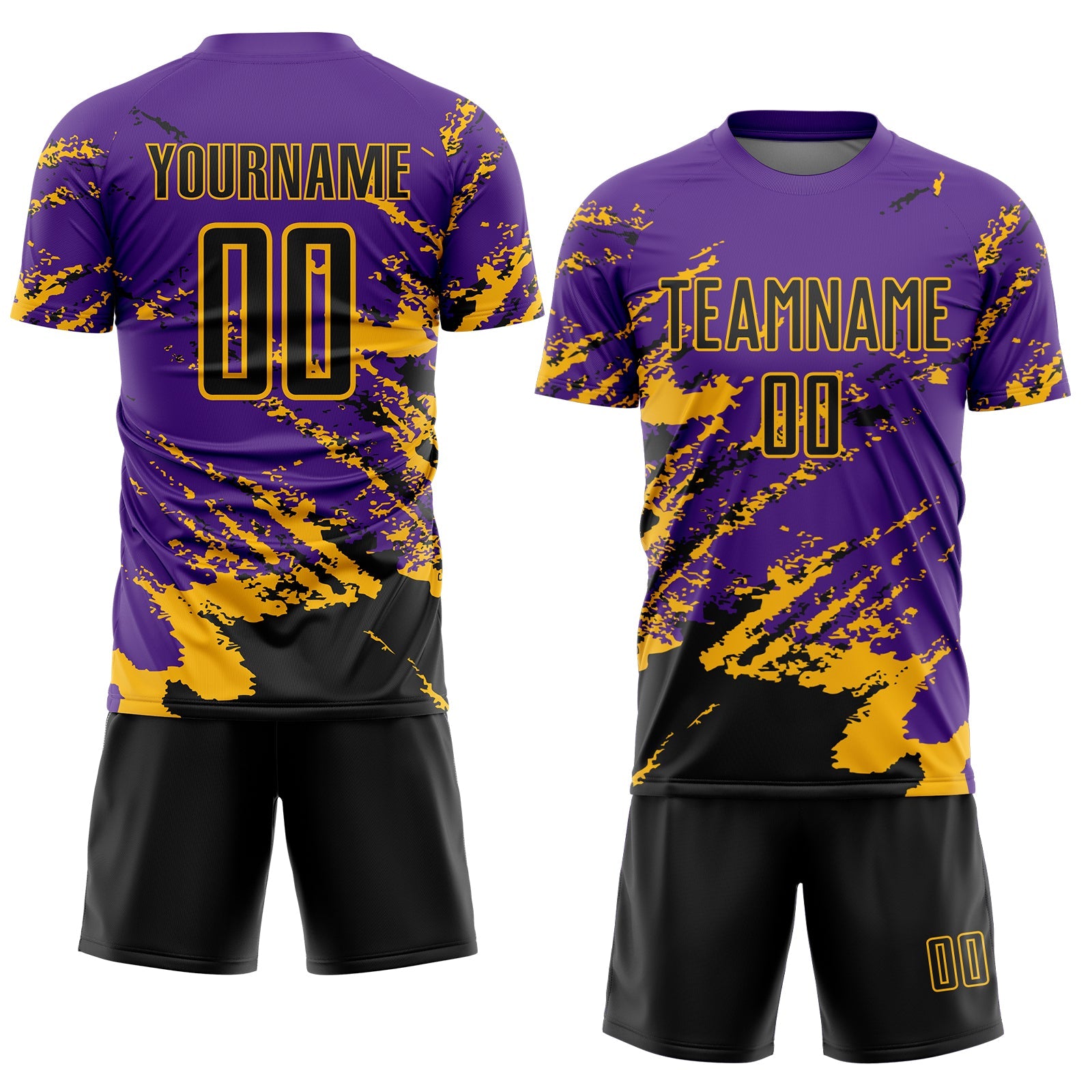 Custom Purple Black-Gold Abstract Fragment Art Splash Sports Sublimation Soccer Uniform Jersey view 2