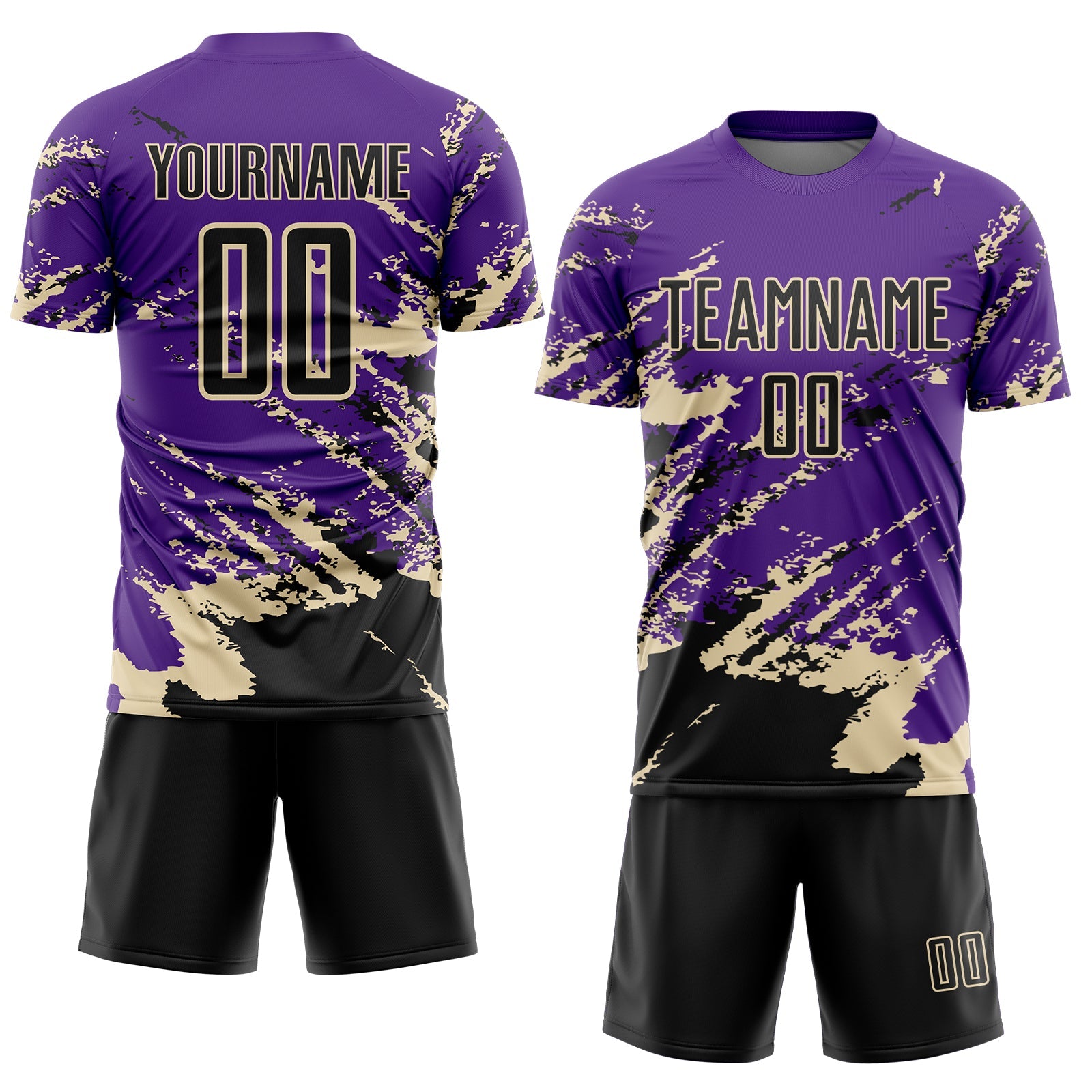 Custom Purple Black-Cream Abstract Fragment Art Splash Sports Sublimation Soccer Uniform Jersey view 2
