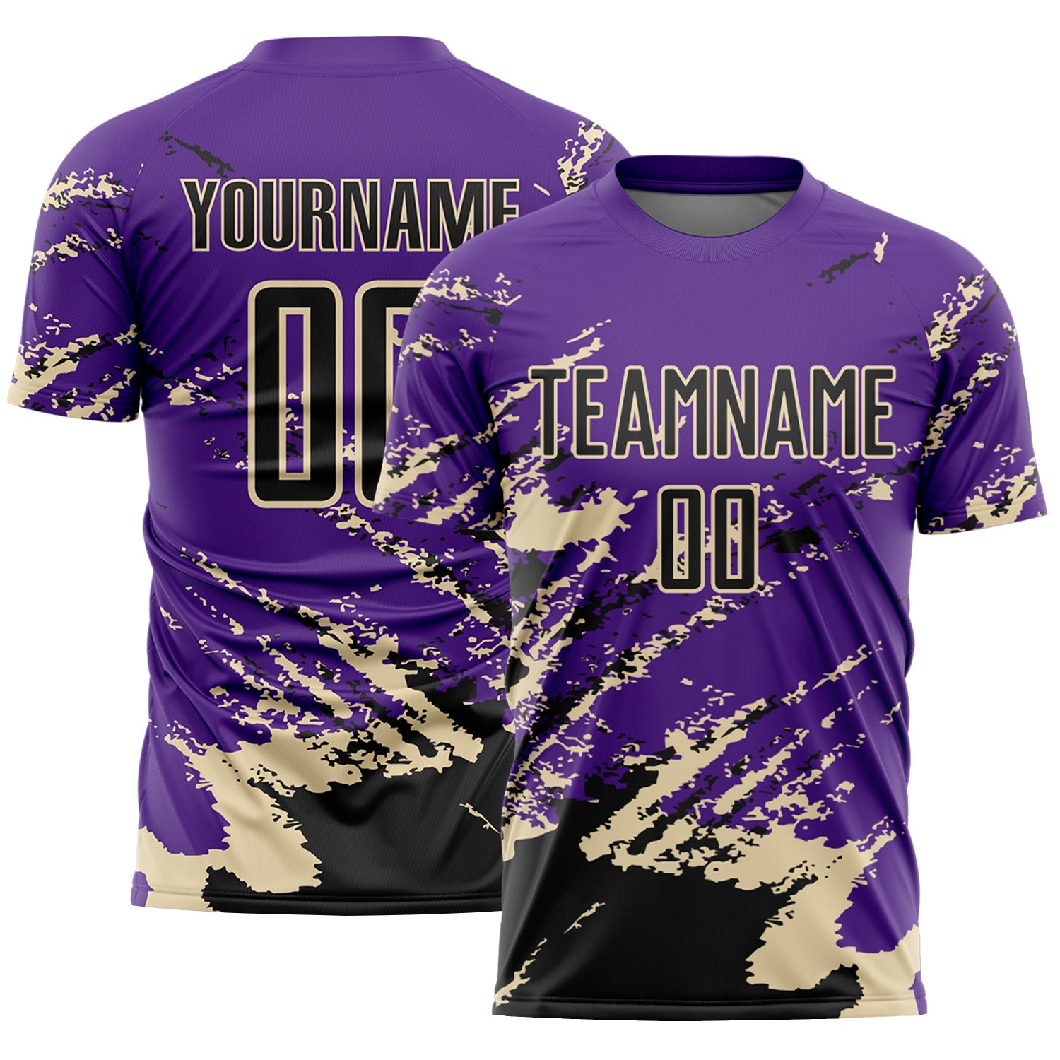 Custom Purple Black-Cream Abstract Fragment Art Splash Sports Sublimation Soccer Uniform Jersey - Main View