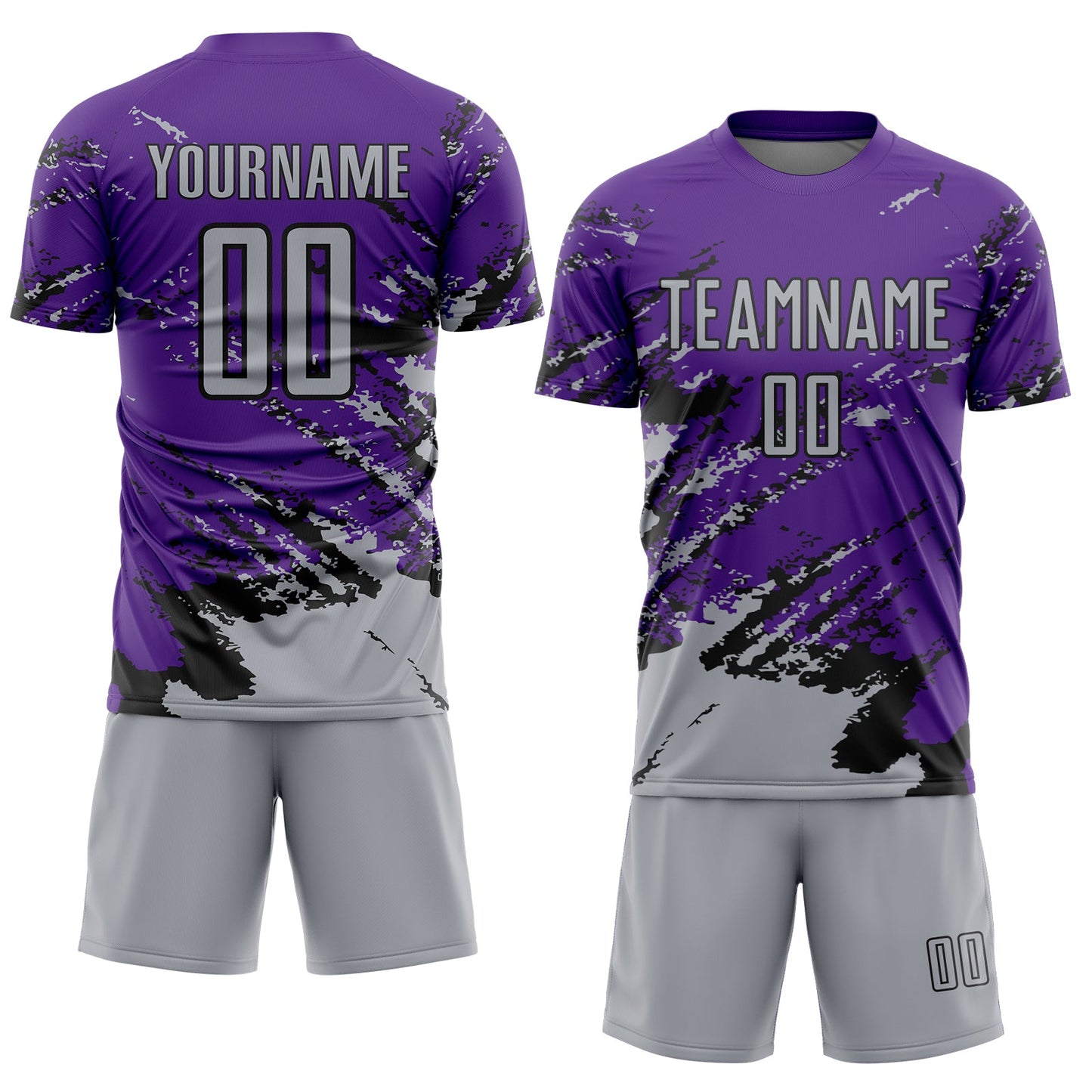 Custom Purple Gray-Black Abstract Fragment Art Splash Sports Sublimation Soccer Uniform Jersey view 2
