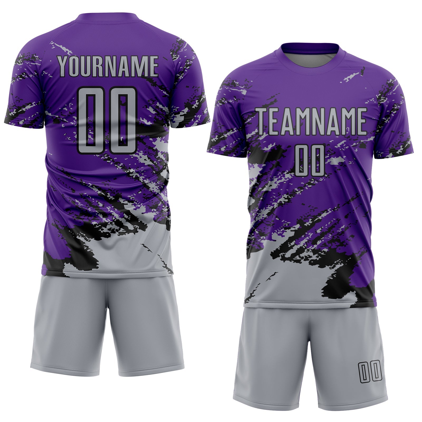 Custom Purple Gray-Black Abstract Fragment Art Splash Sports Sublimation Soccer Uniform Jersey view 2