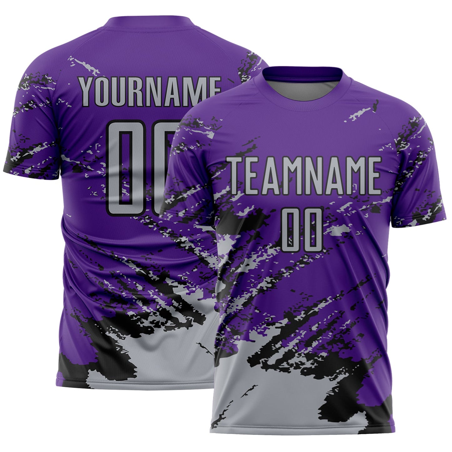 Custom Purple Gray-Black Abstract Fragment Art Splash Sports Sublimation Soccer Uniform Jersey - Main View