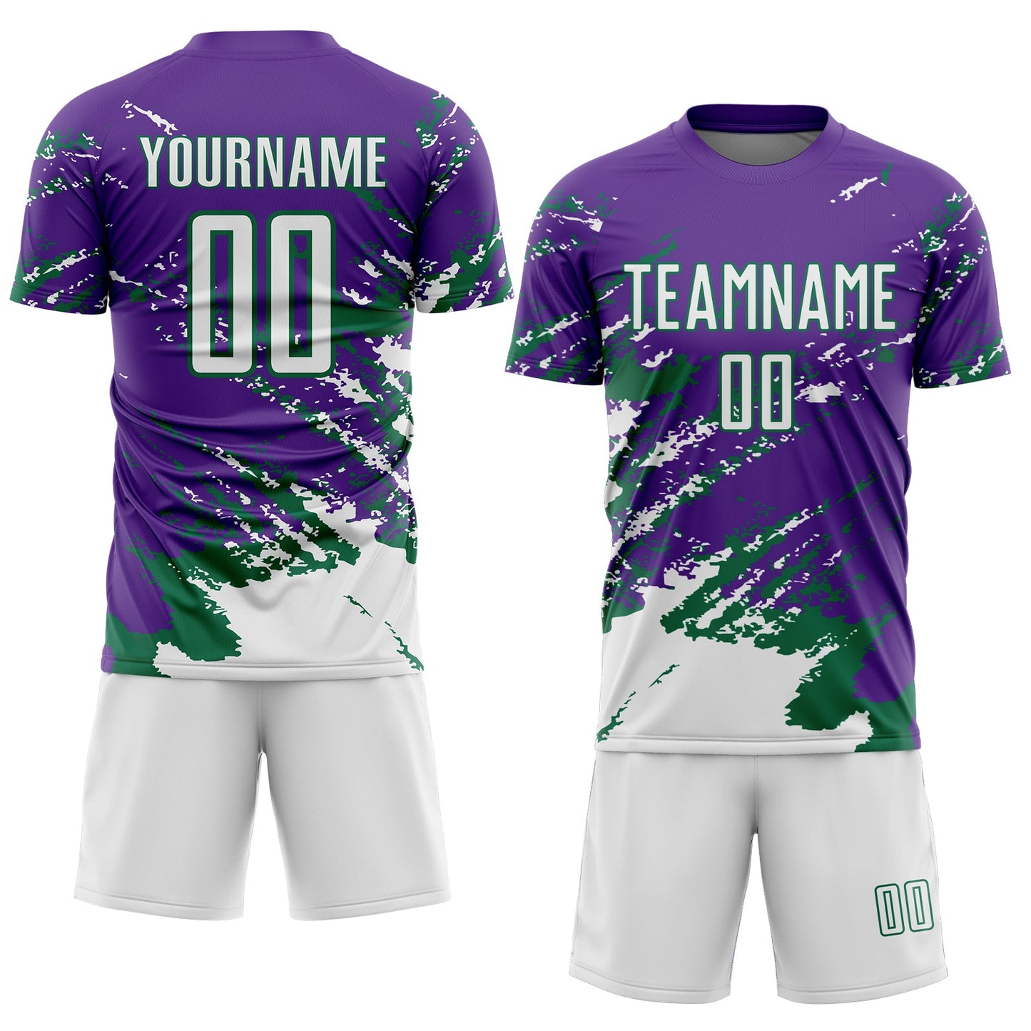 Custom Purple White-Kelly Green Abstract Fragment Art Splash Sports Sublimation Soccer Uniform Jersey view 2