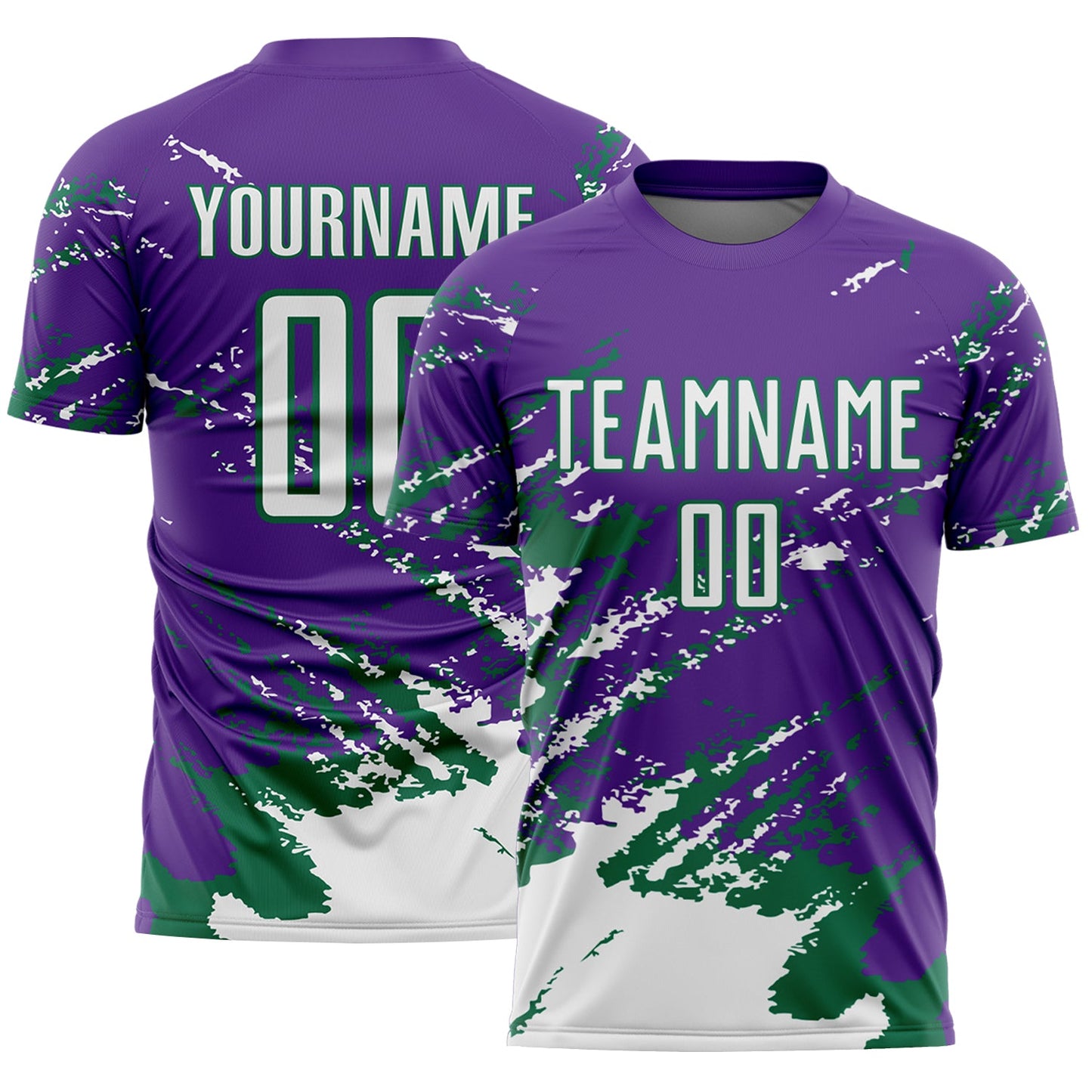 Custom Purple White-Kelly Green Abstract Fragment Art Splash Sports Sublimation Soccer Uniform Jersey - Main View