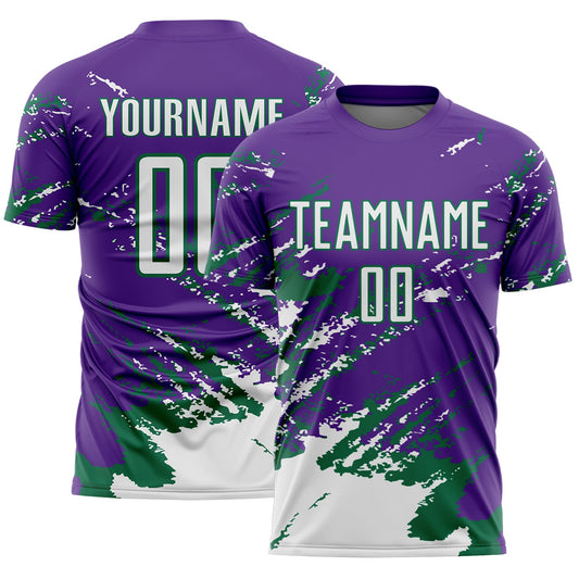 Custom Purple White-Kelly Green Abstract Fragment Art Splash Sports Sublimation Soccer Uniform Jersey - Main View