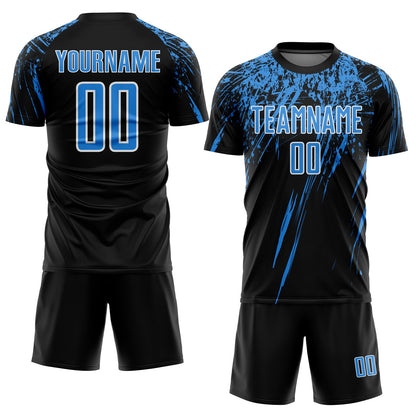 Custom Black Powder Blue-White Splash Sports Sublimation Soccer Uniform Jersey view 2