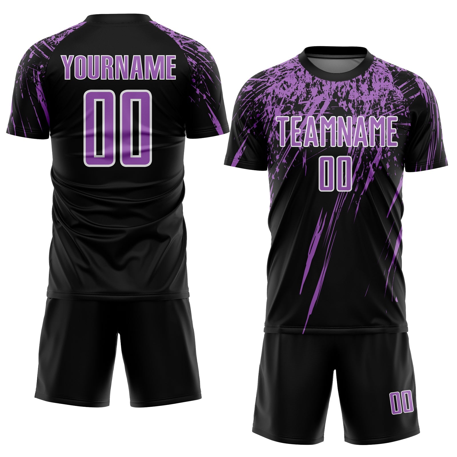 Custom Black Medium Purple-White Splash Sports Sublimation Soccer Uniform Jersey view 2