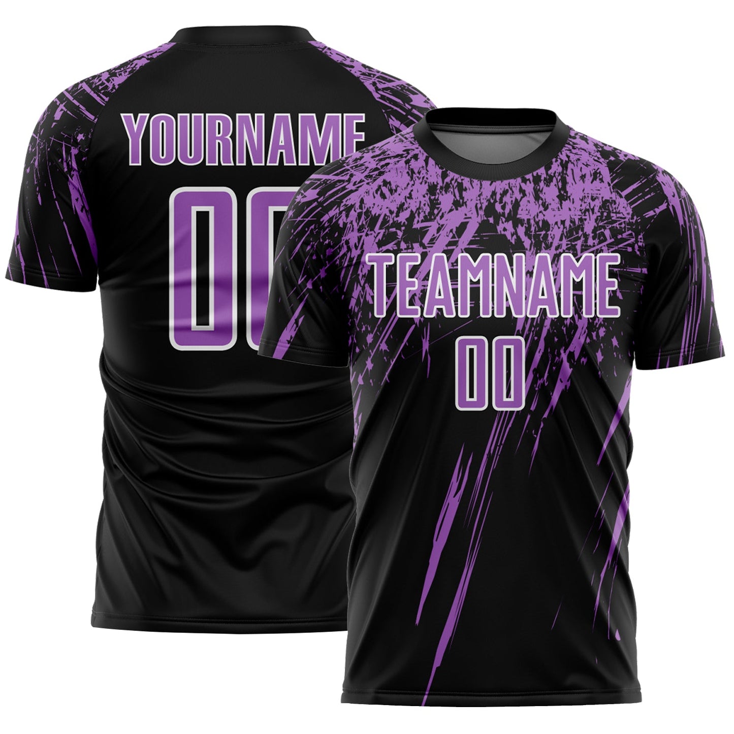 Custom Black Medium Purple-White Splash Sports Sublimation Soccer Uniform Jersey - Main View