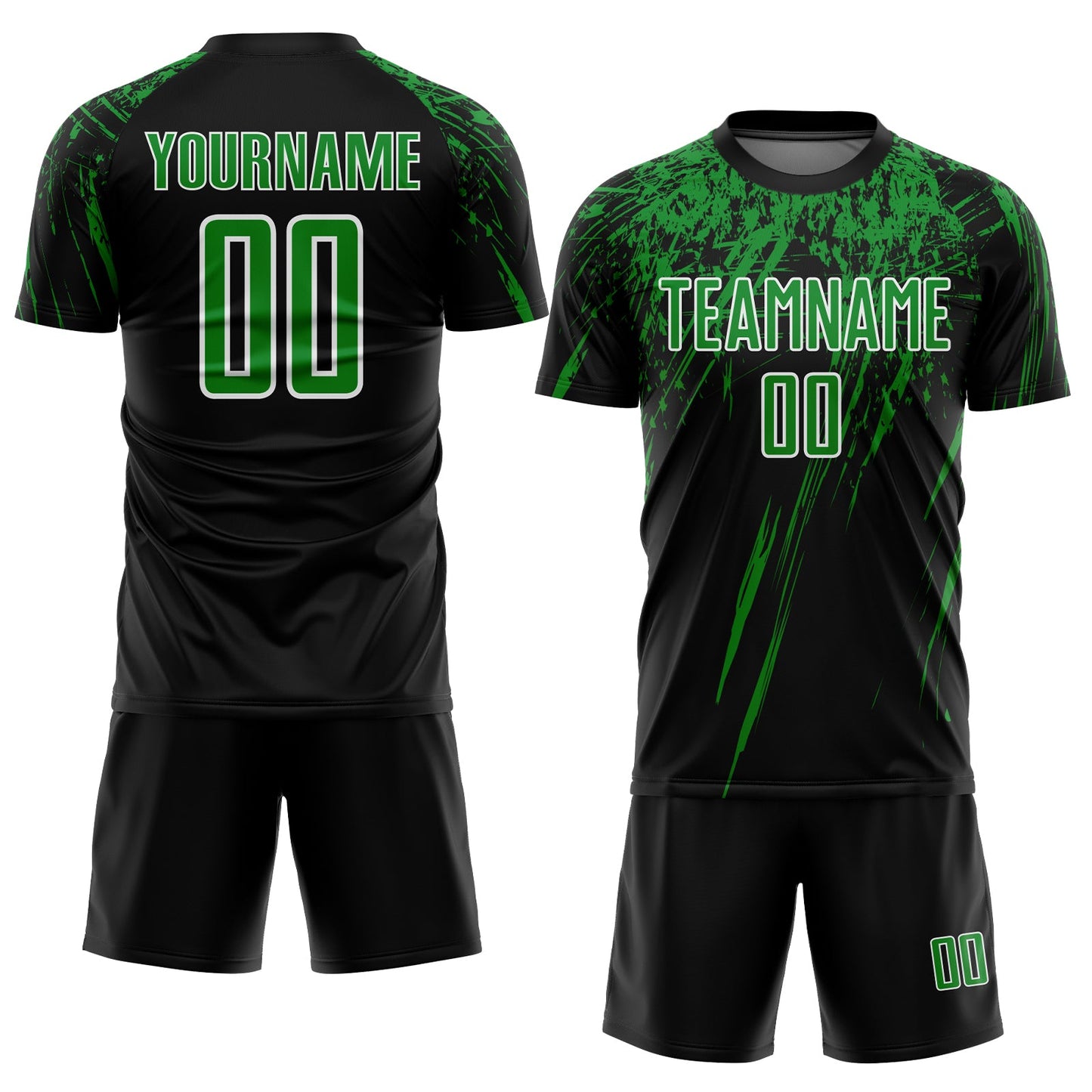 Custom Black Grass Green-White Splash Sports Sublimation Soccer Uniform Jersey view 2