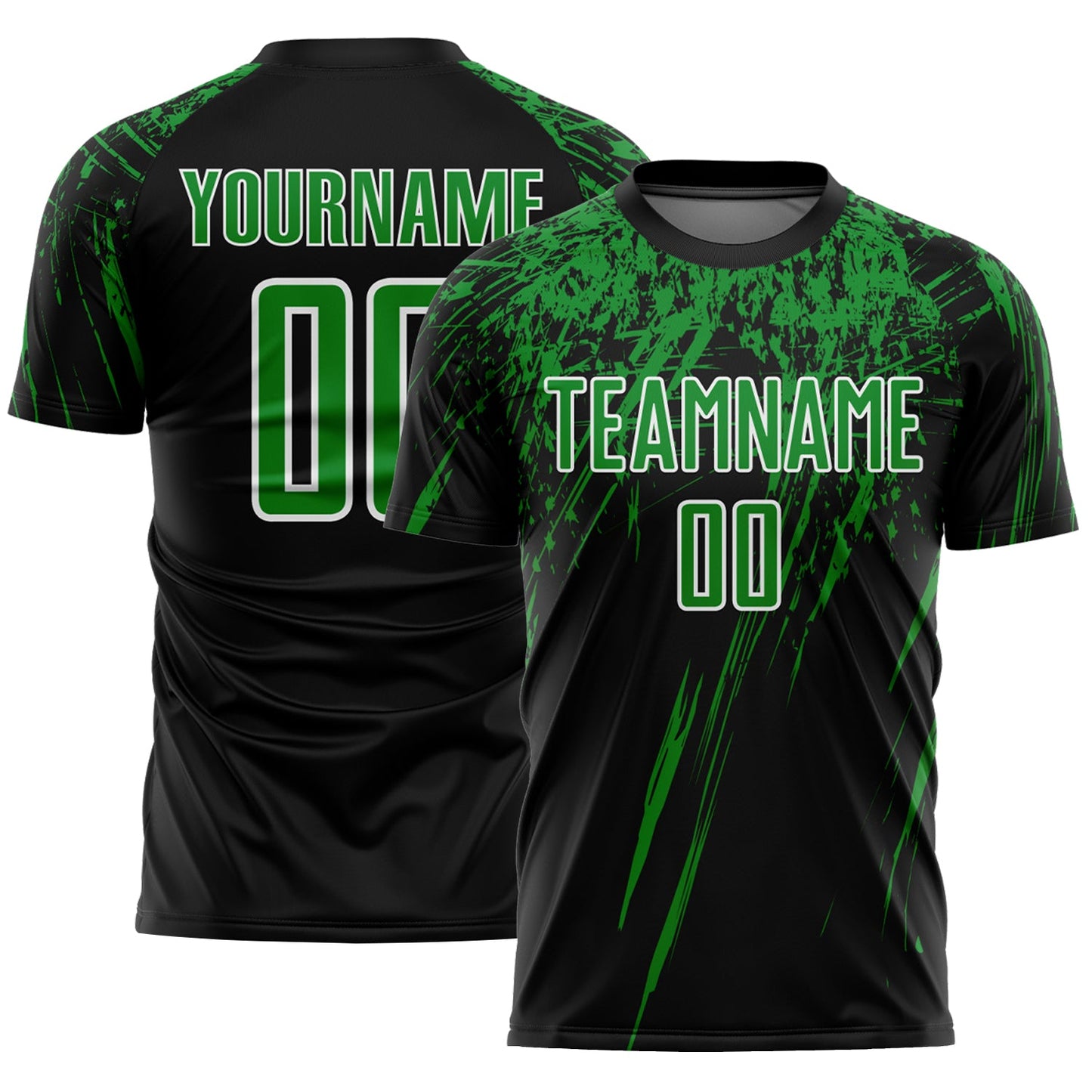 Custom Black Grass Green-White Splash Sports Sublimation Soccer Uniform Jersey - Main View