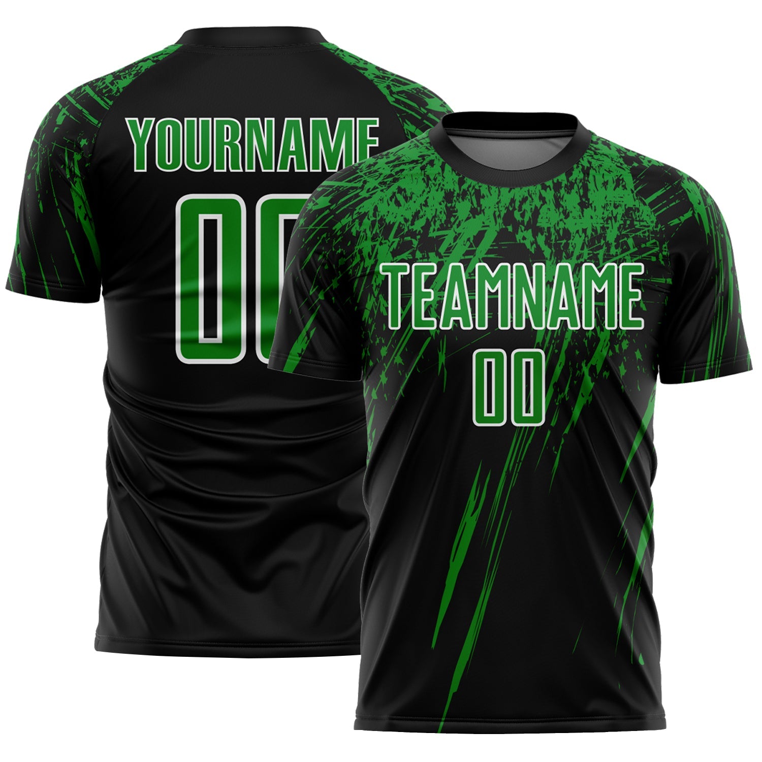 Custom Black Grass Green-White Splash Sports Sublimation Soccer Uniform Jersey - Main View