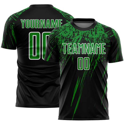 Custom Black Grass Green-White Splash Sports Sublimation Soccer Uniform Jersey - Main View