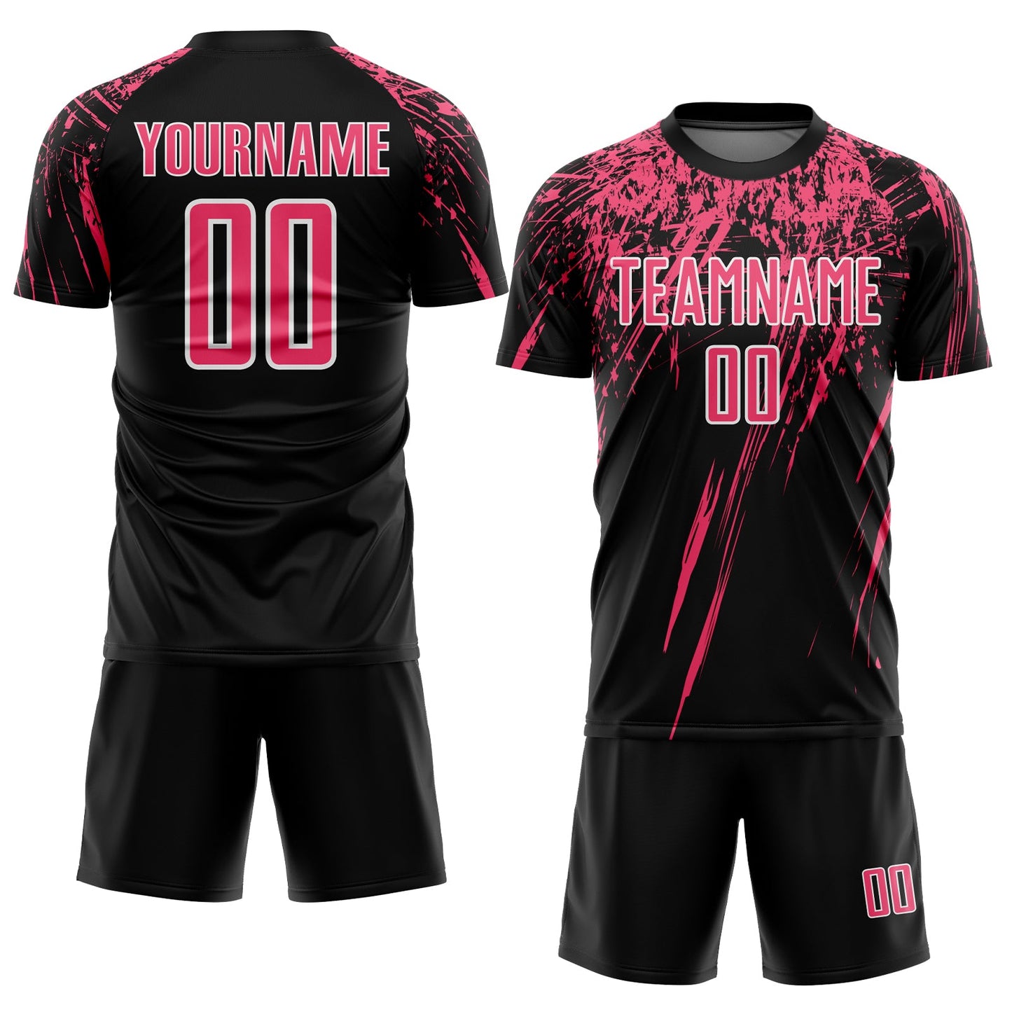 Custom Black Neon Pink-White Splash Sports Sublimation Soccer Uniform Jersey view 2