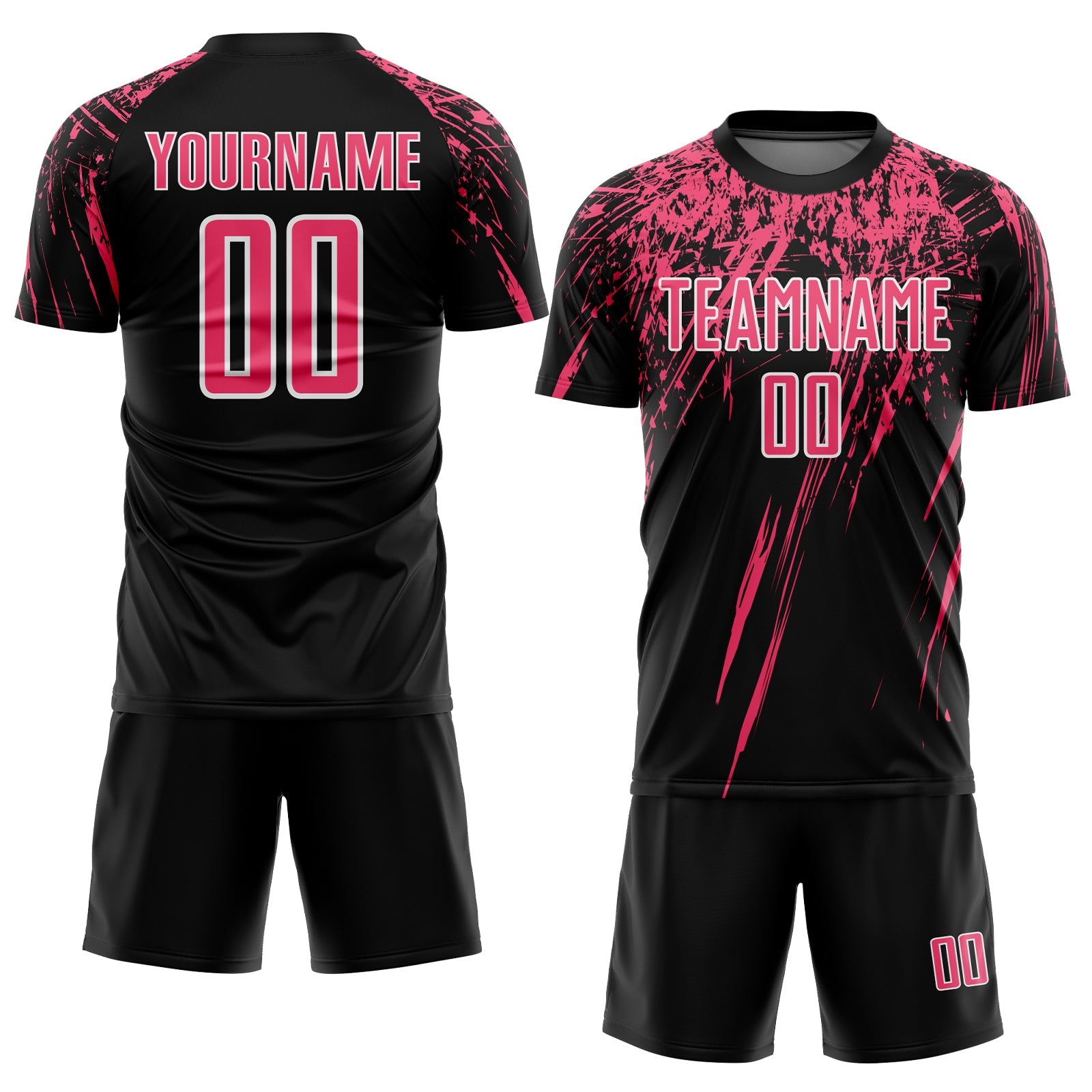 Custom Black Neon Pink-White Splash Sports Sublimation Soccer Uniform Jersey view 2
