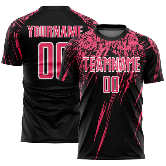 Custom Black Neon Pink-White Splash Sports Sublimation Soccer Uniform Jersey - Main View