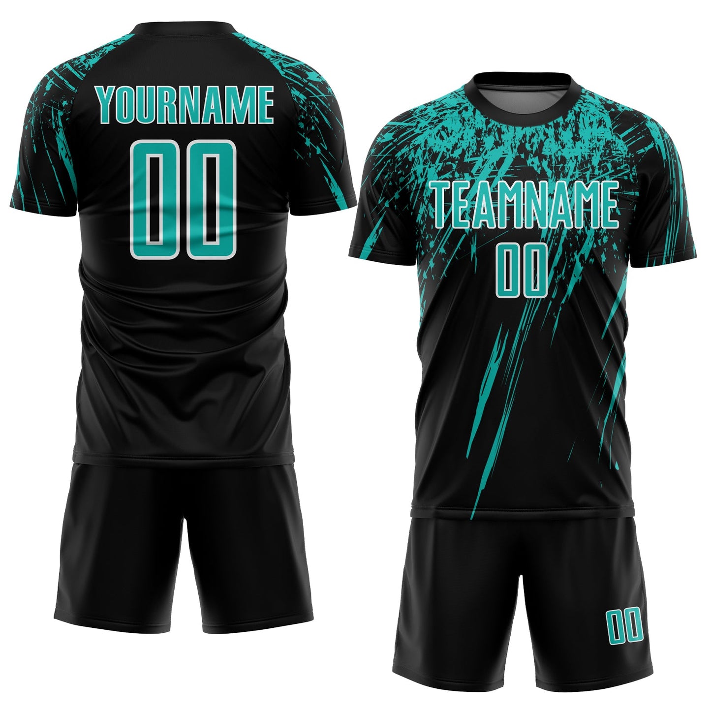 Custom Black Aqua-White Splash Sports Sublimation Soccer Uniform Jersey view 2