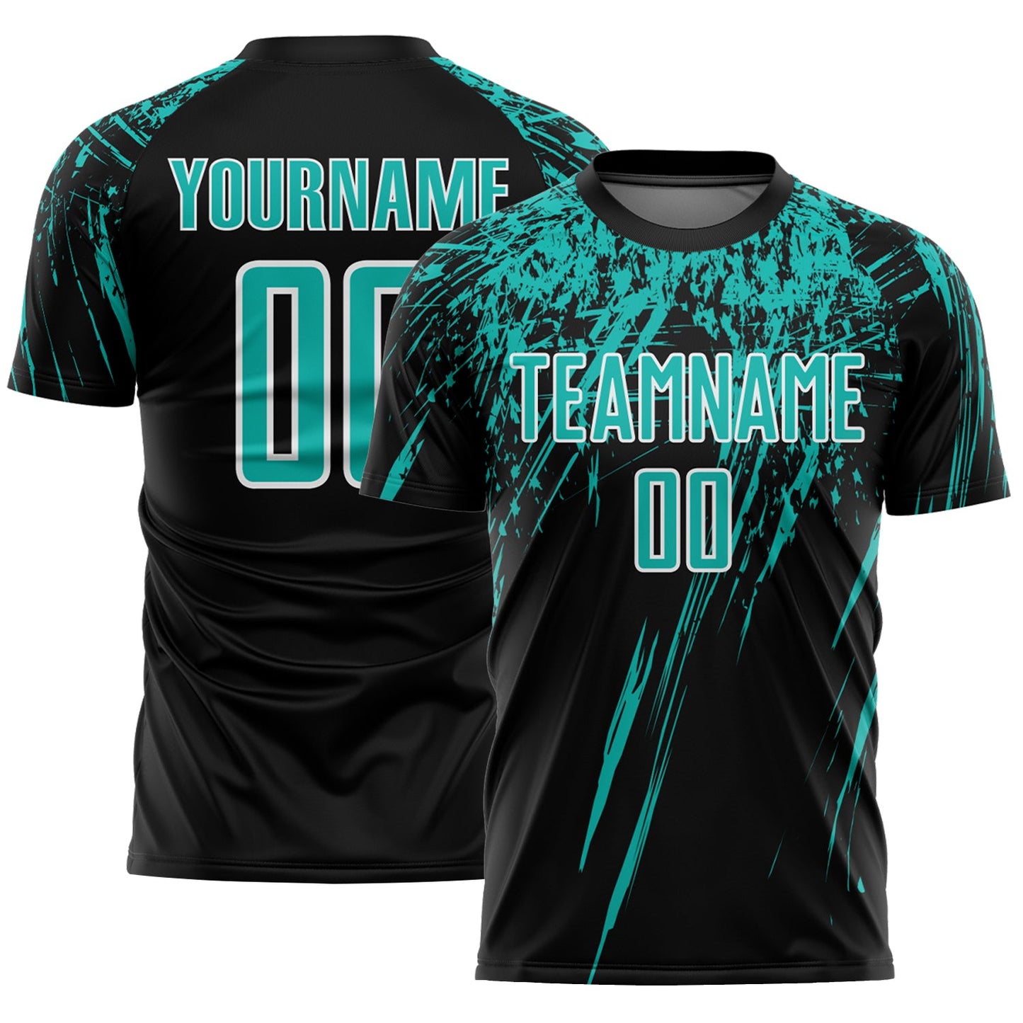 Custom Black Aqua-White Splash Sports Sublimation Soccer Uniform Jersey - Main View
