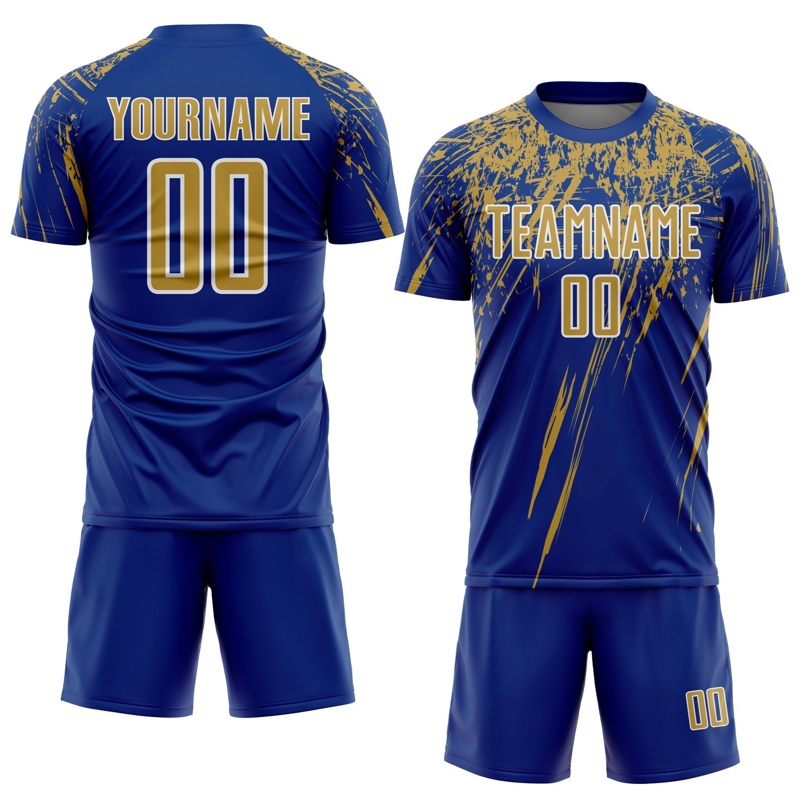Custom Royal Old Gold-White Splash Sports Sublimation Soccer Uniform Jersey view 2