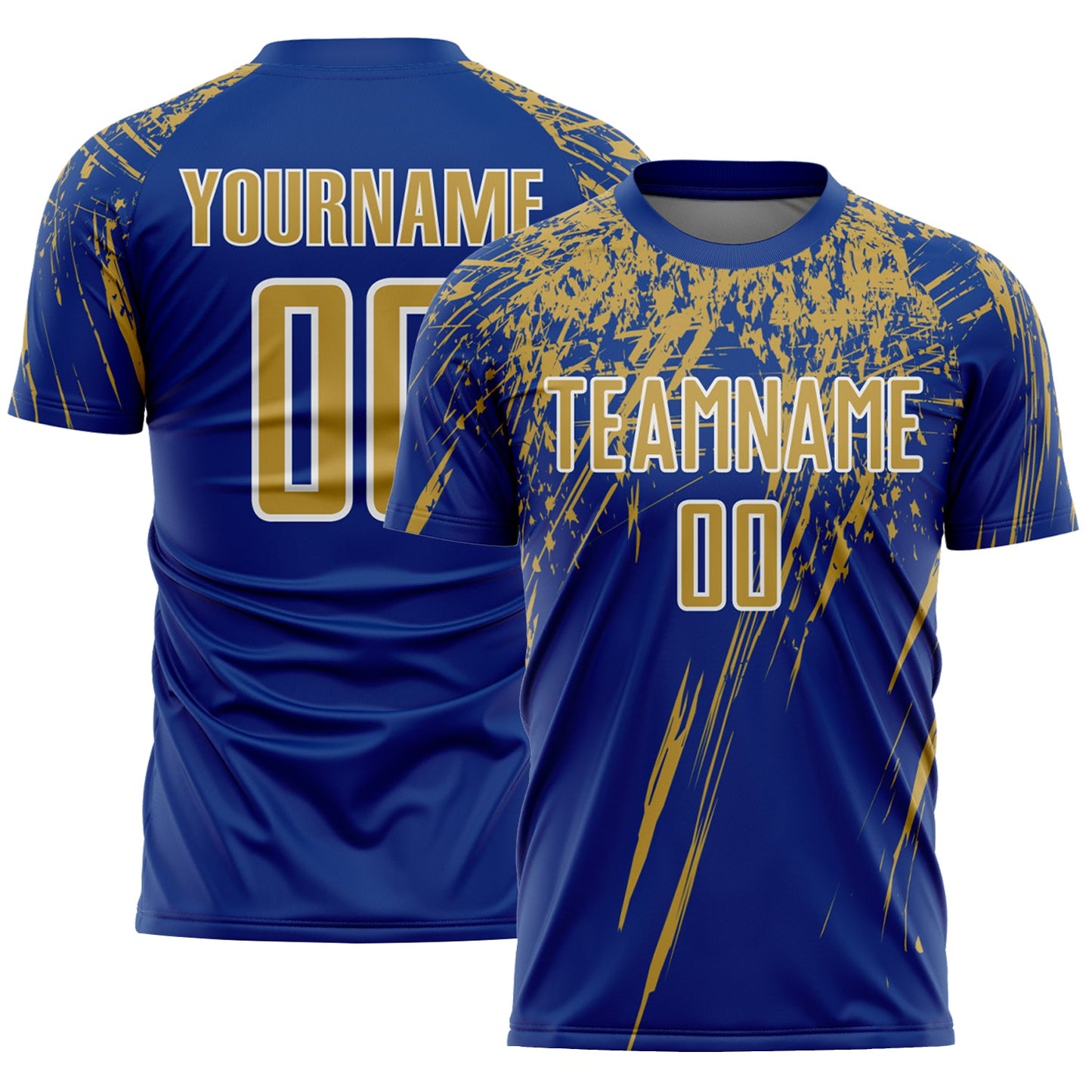 Custom Royal Old Gold-White Splash Sports Sublimation Soccer Uniform Jersey - Main View