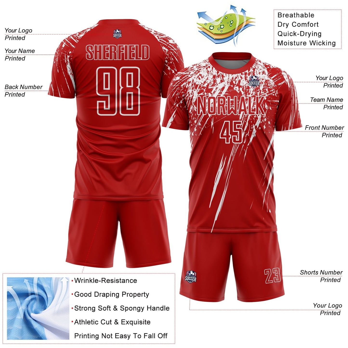 Custom Red White Splash Sports Sublimation Soccer Uniform Jersey view 4