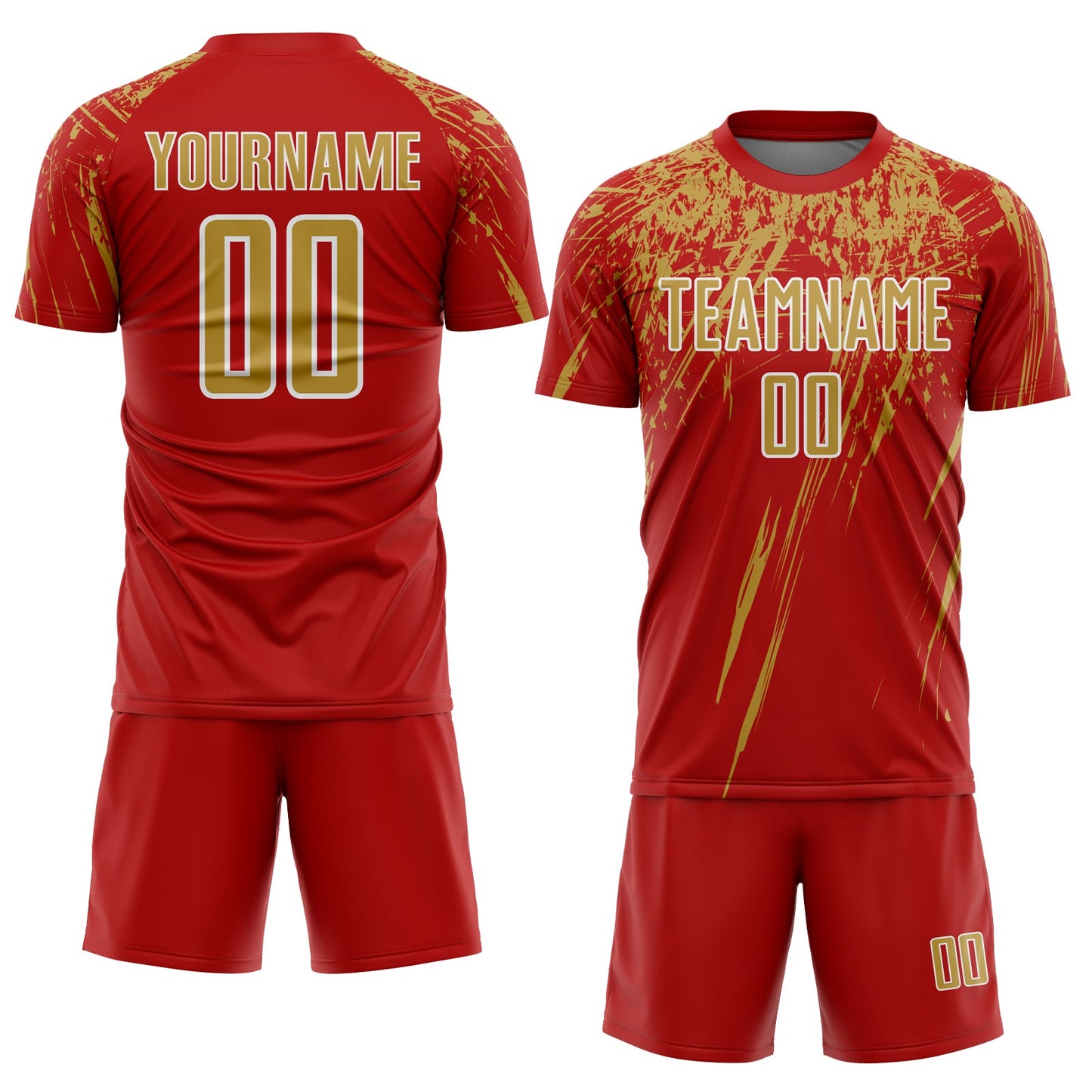 Custom Red Old Gold-White Splash Sports Sublimation Soccer Uniform Jersey view 2
