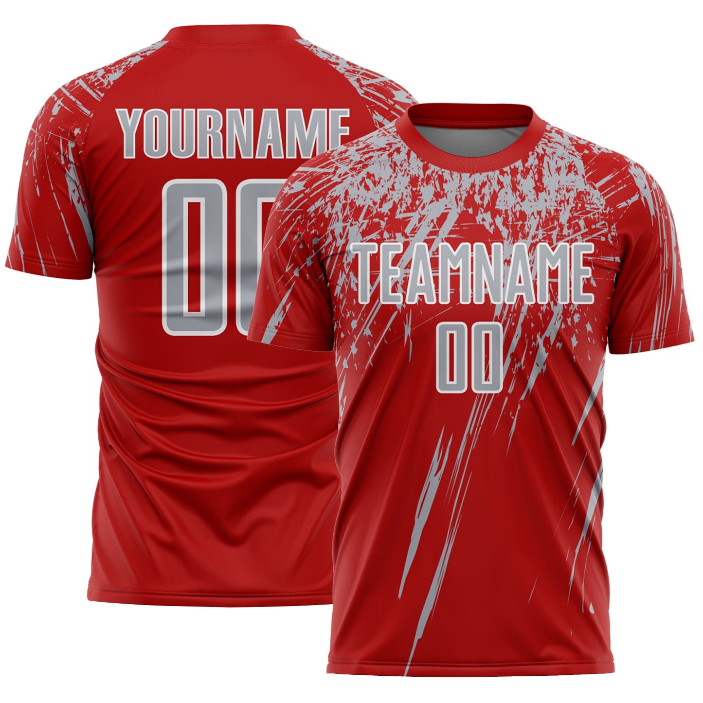 Custom Red Gray-White Splash Sports Sublimation Soccer Uniform Jersey - Main View