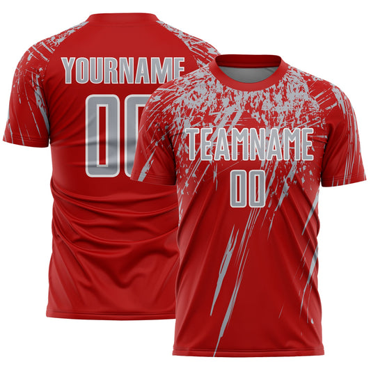 Custom Red Gray-White Splash Sports Sublimation Soccer Uniform Jersey - Main View