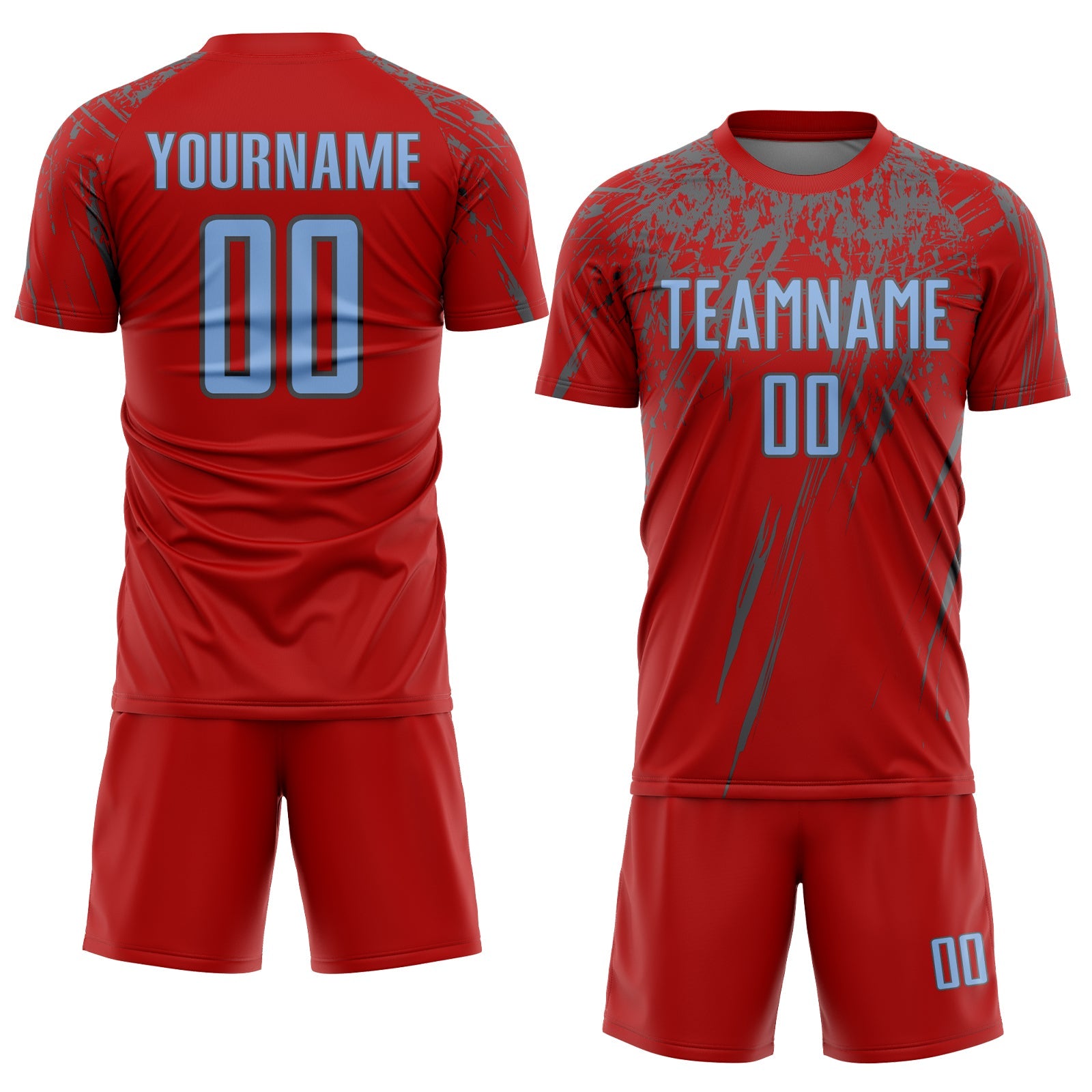 Custom Red Light Blue-Steel Gray Splash Sports Sublimation Soccer Uniform Jersey view 2