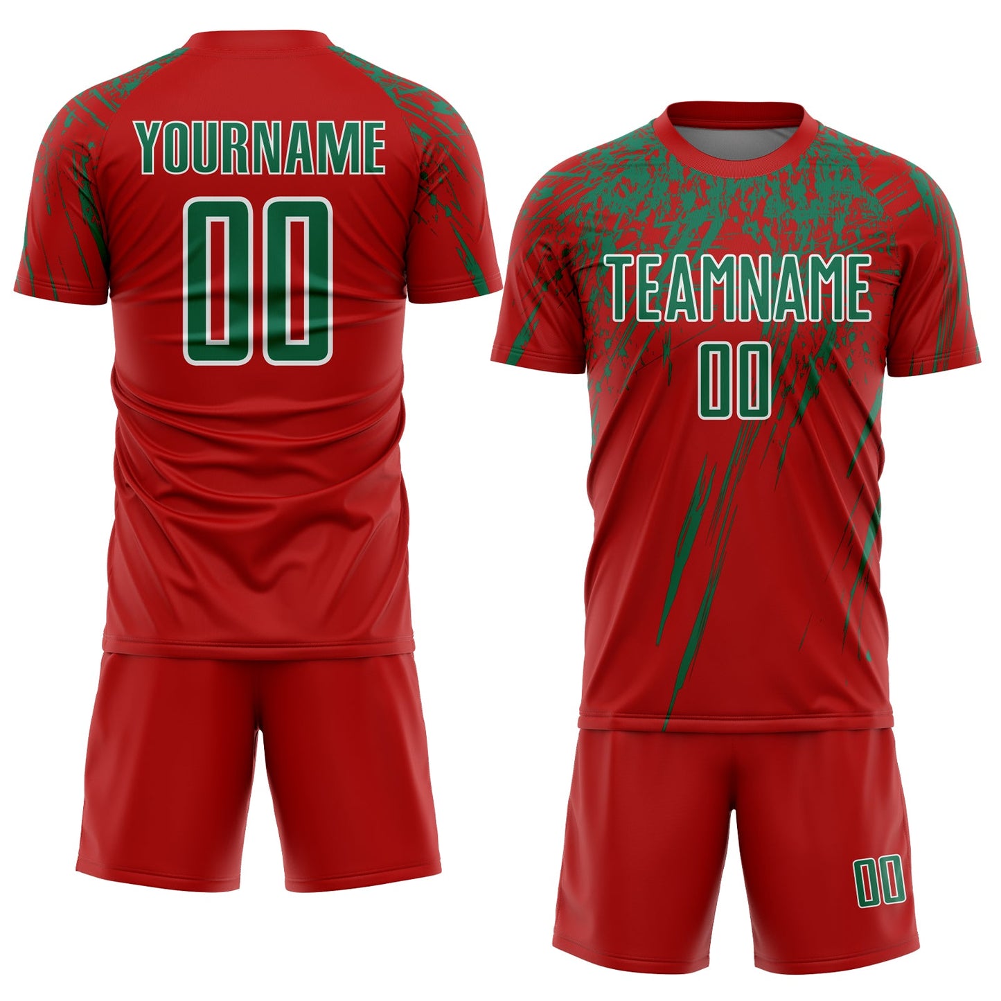 Custom Red Kelly Green-White Splash Sports Sublimation Soccer Uniform Jersey view 2