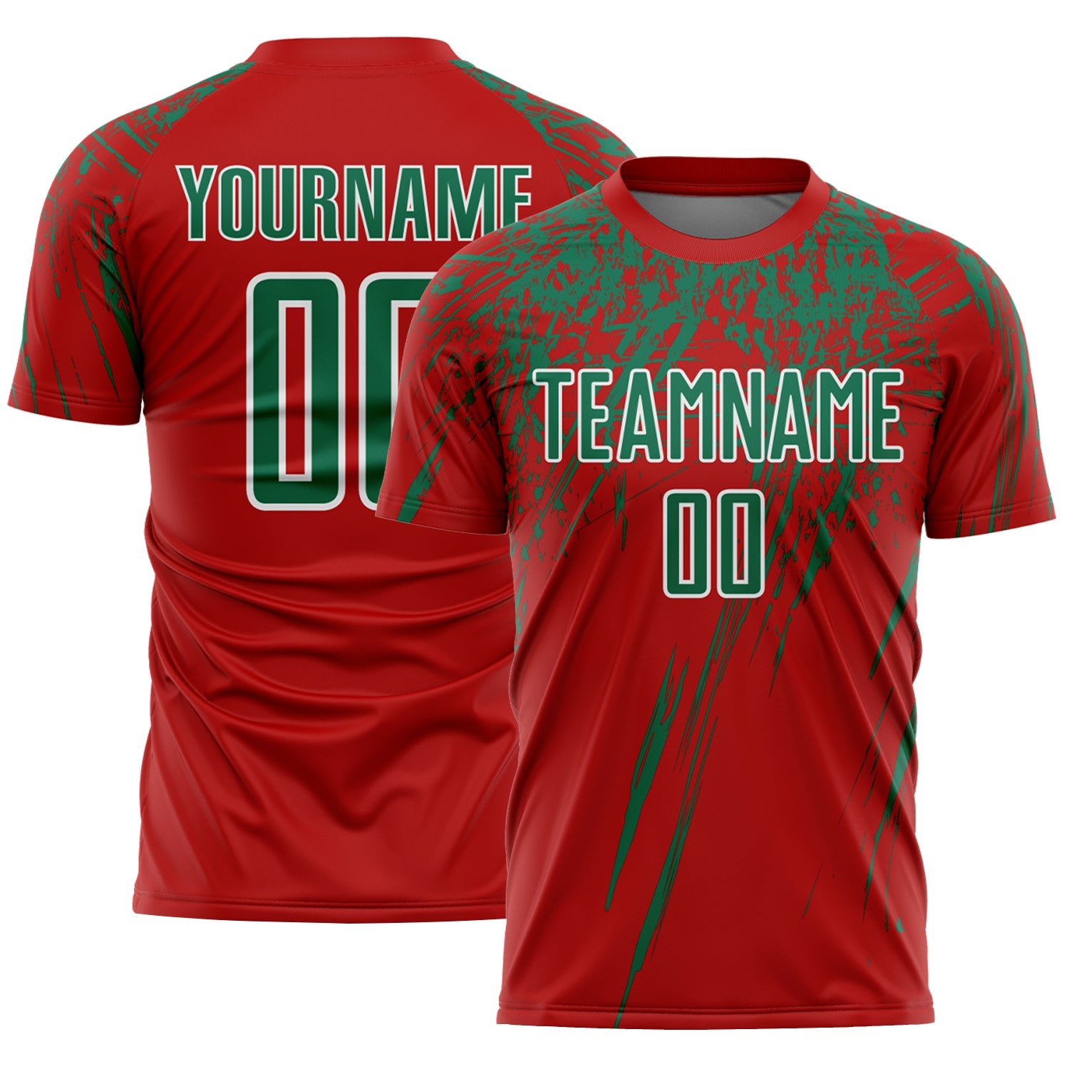 Custom Red Kelly Green-White Splash Sports Sublimation Soccer Uniform Jersey - Main View