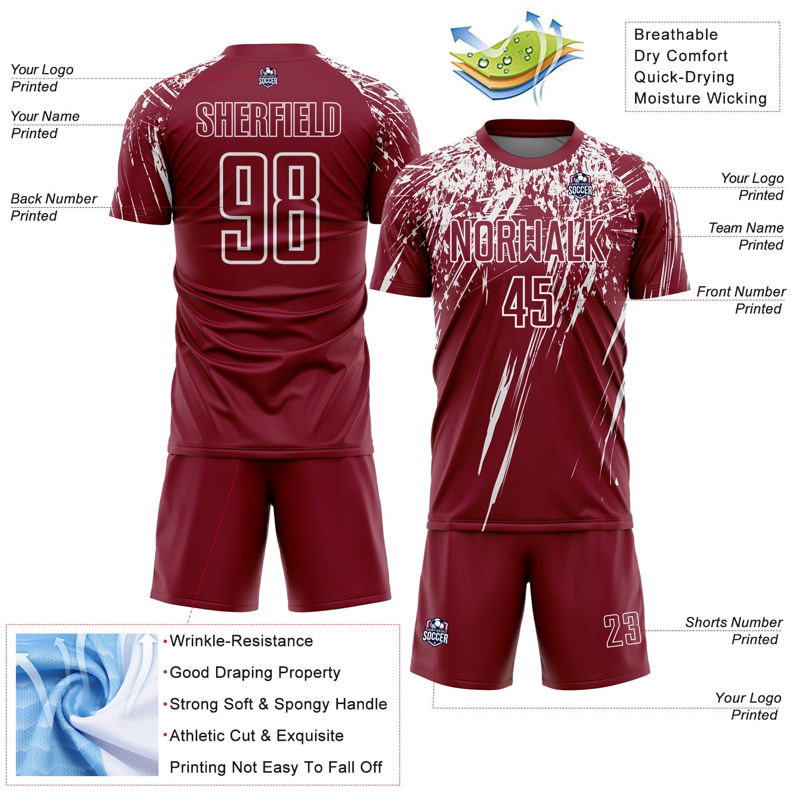 Custom Crimson White Splash Sports Sublimation Soccer Uniform Jersey view 4