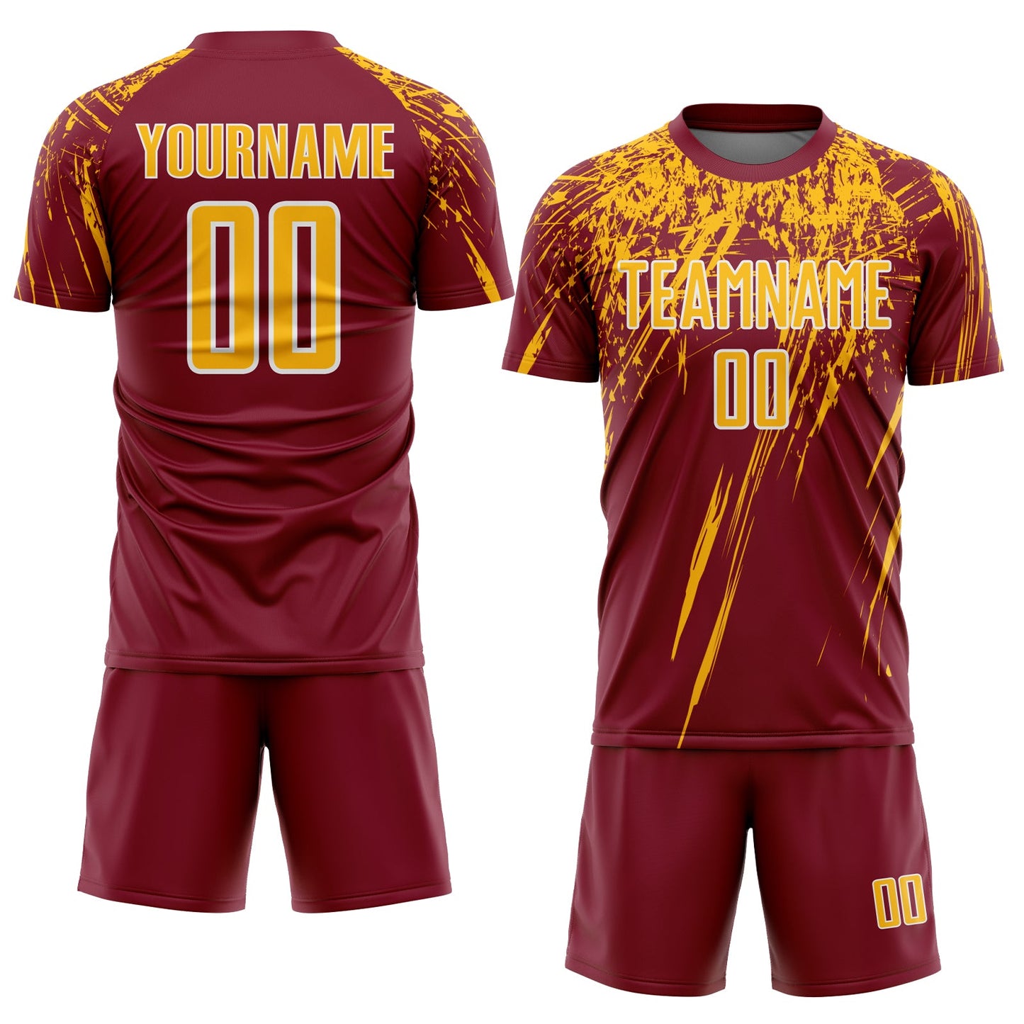 Custom Crimson Gold-White Splash Sports Sublimation Soccer Uniform Jersey view 2