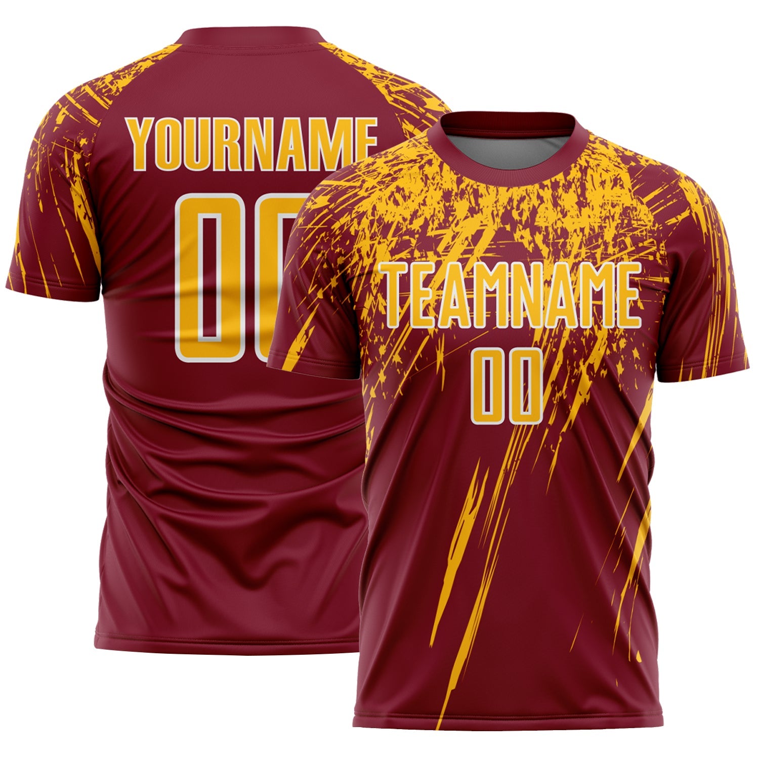 Custom Crimson Gold-White Splash Sports Sublimation Soccer Uniform Jersey - Main View