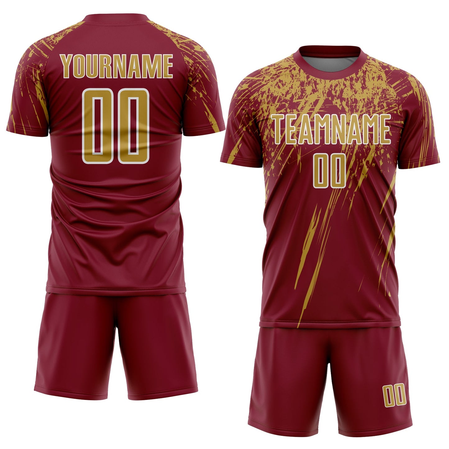 Custom Crimson Old Gold-White Splash Sports Sublimation Soccer Uniform Jersey view 2