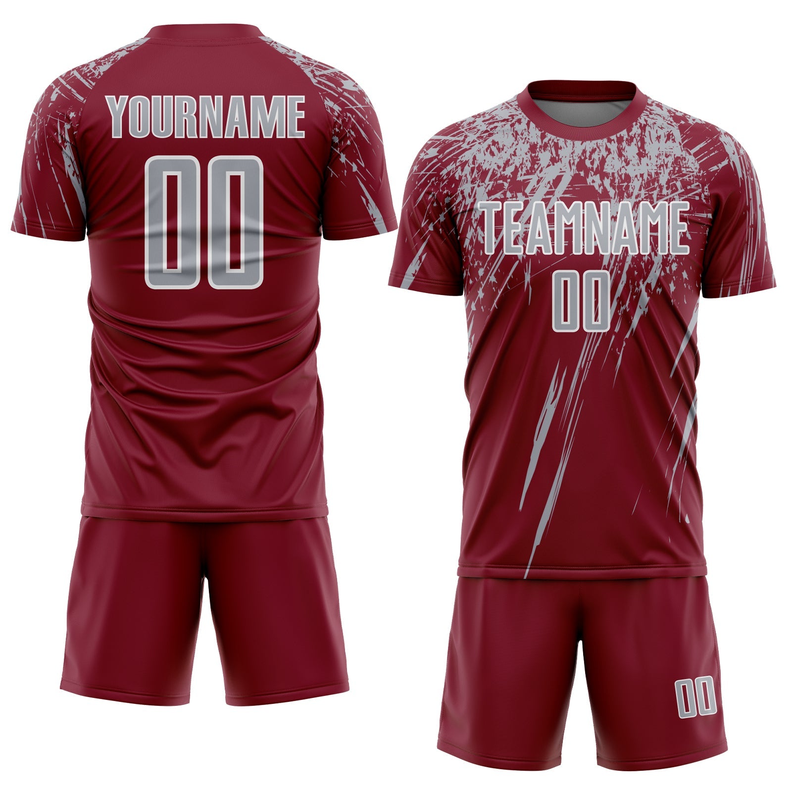 Custom Crimson Gray-White Splash Sports Sublimation Soccer Uniform Jersey view 2